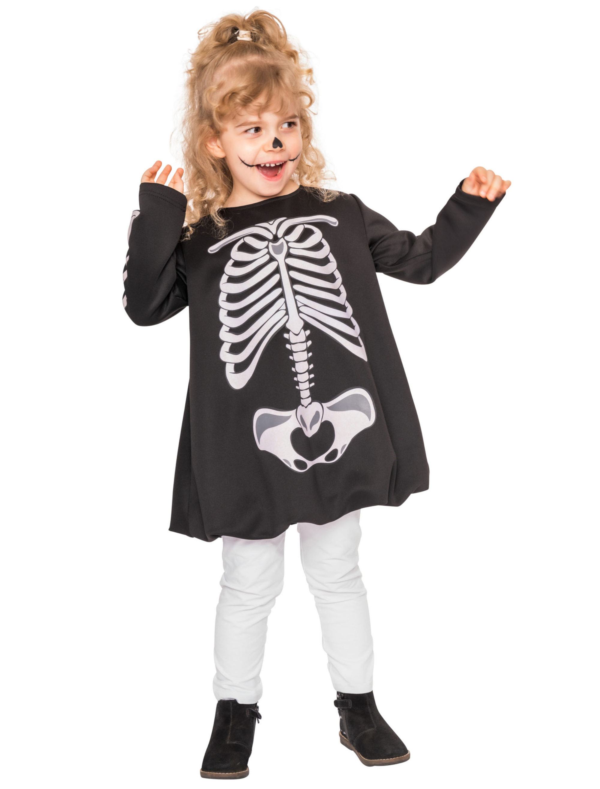 Kleid mit Knochen Kinder schwarz/weiß 86