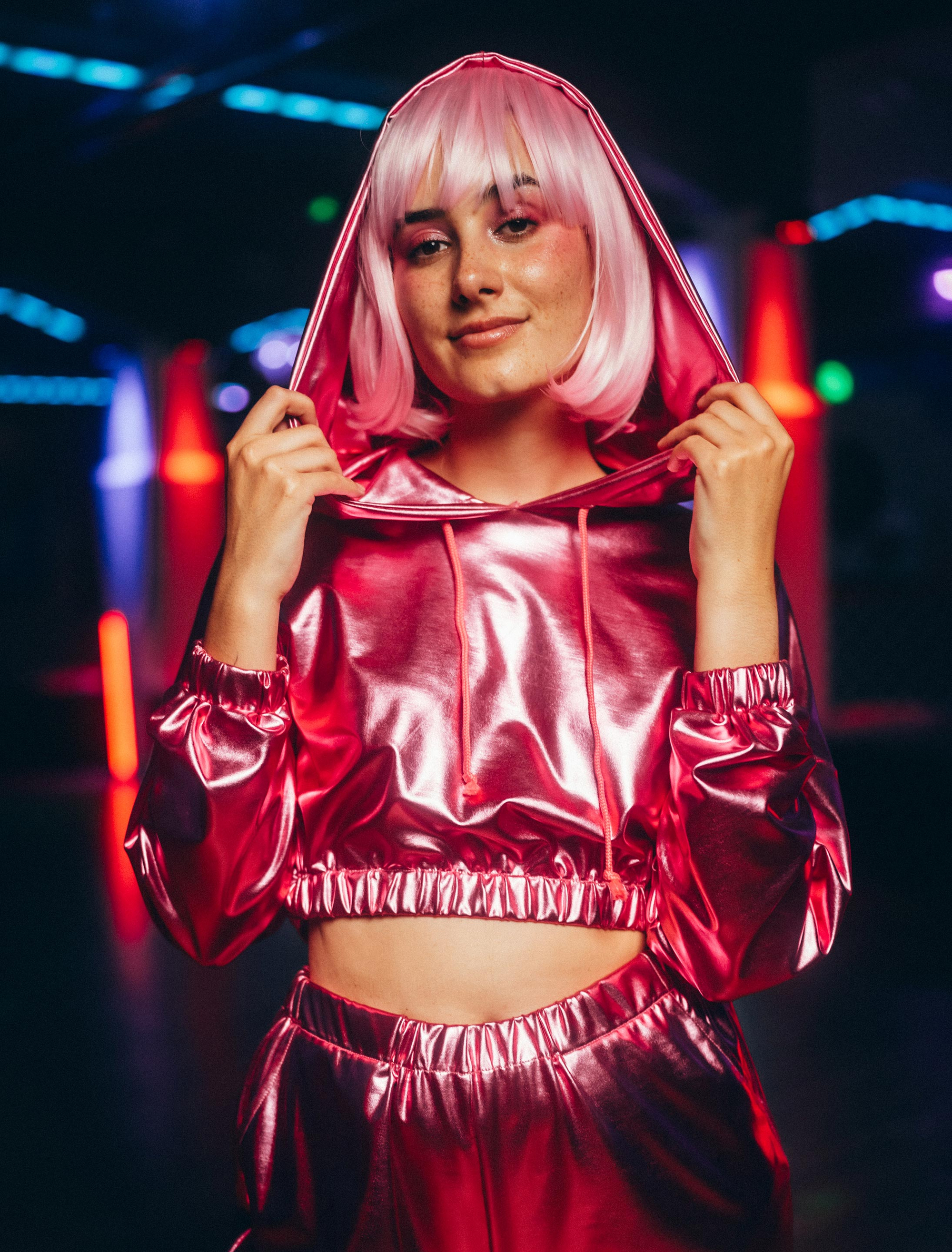 Cropped Hoodie metallic pink S/M