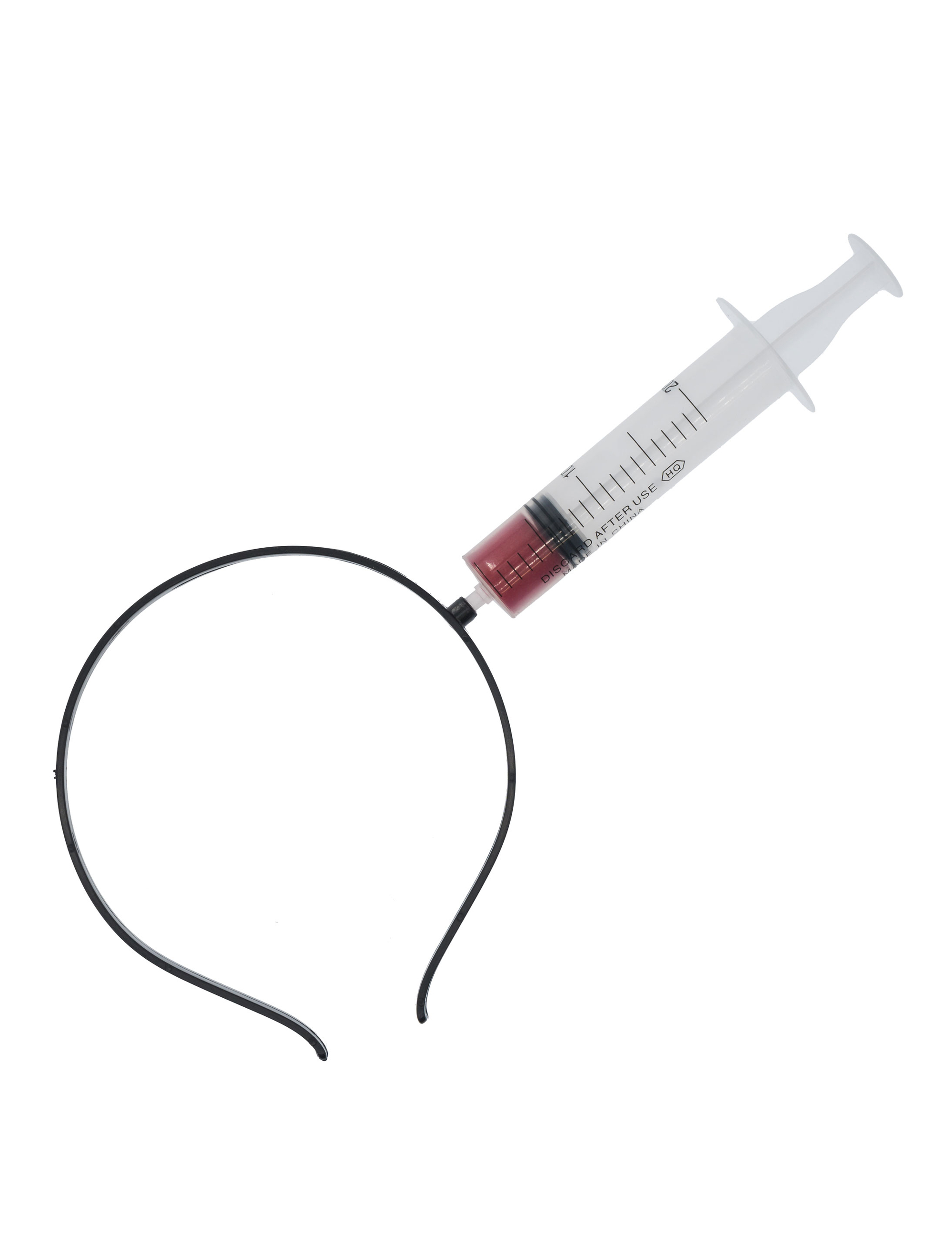 Haarreif Spritze mit Blut im Kopf schwarz/grau