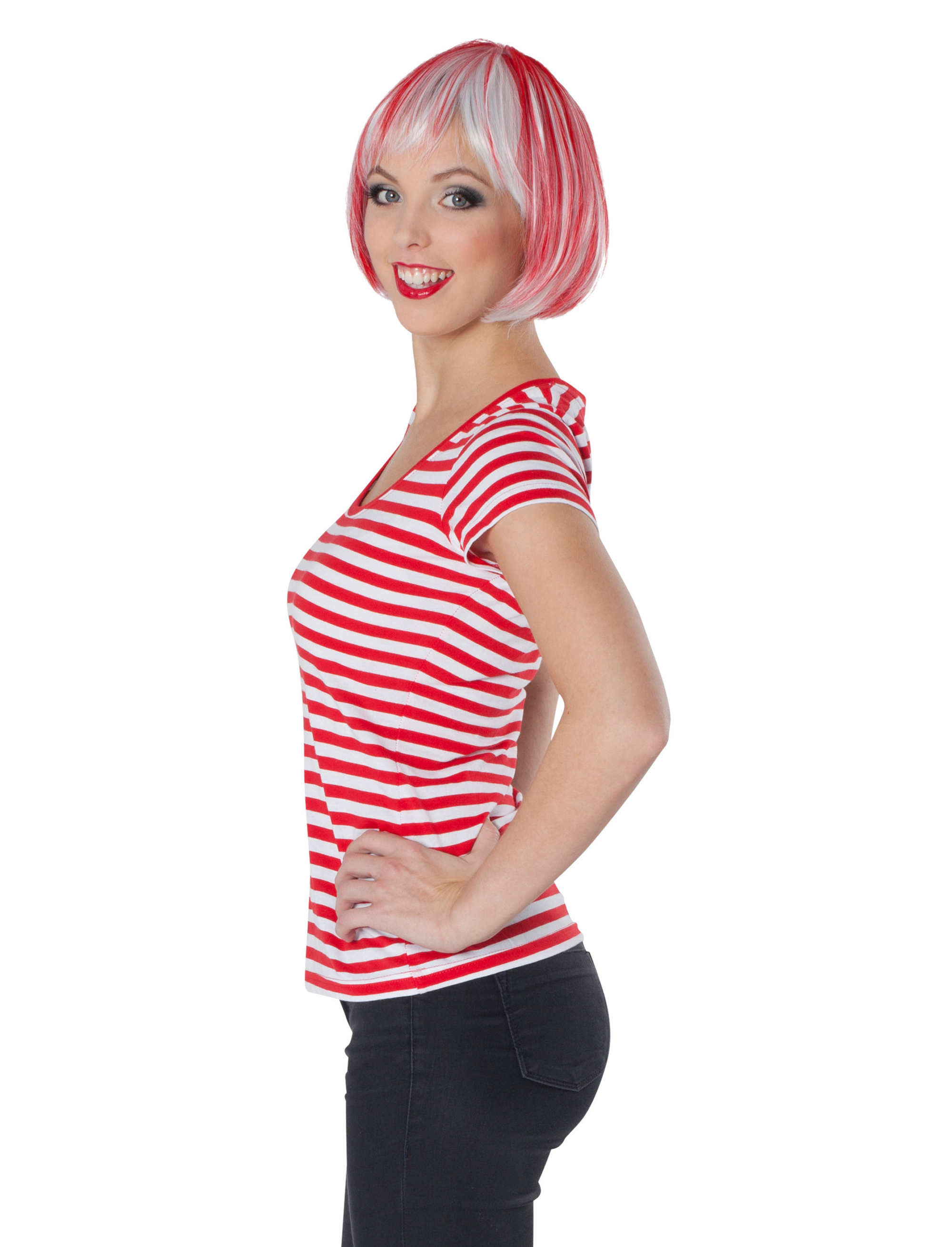 Lady-Ringelshirt kurzarm rot/weiß M