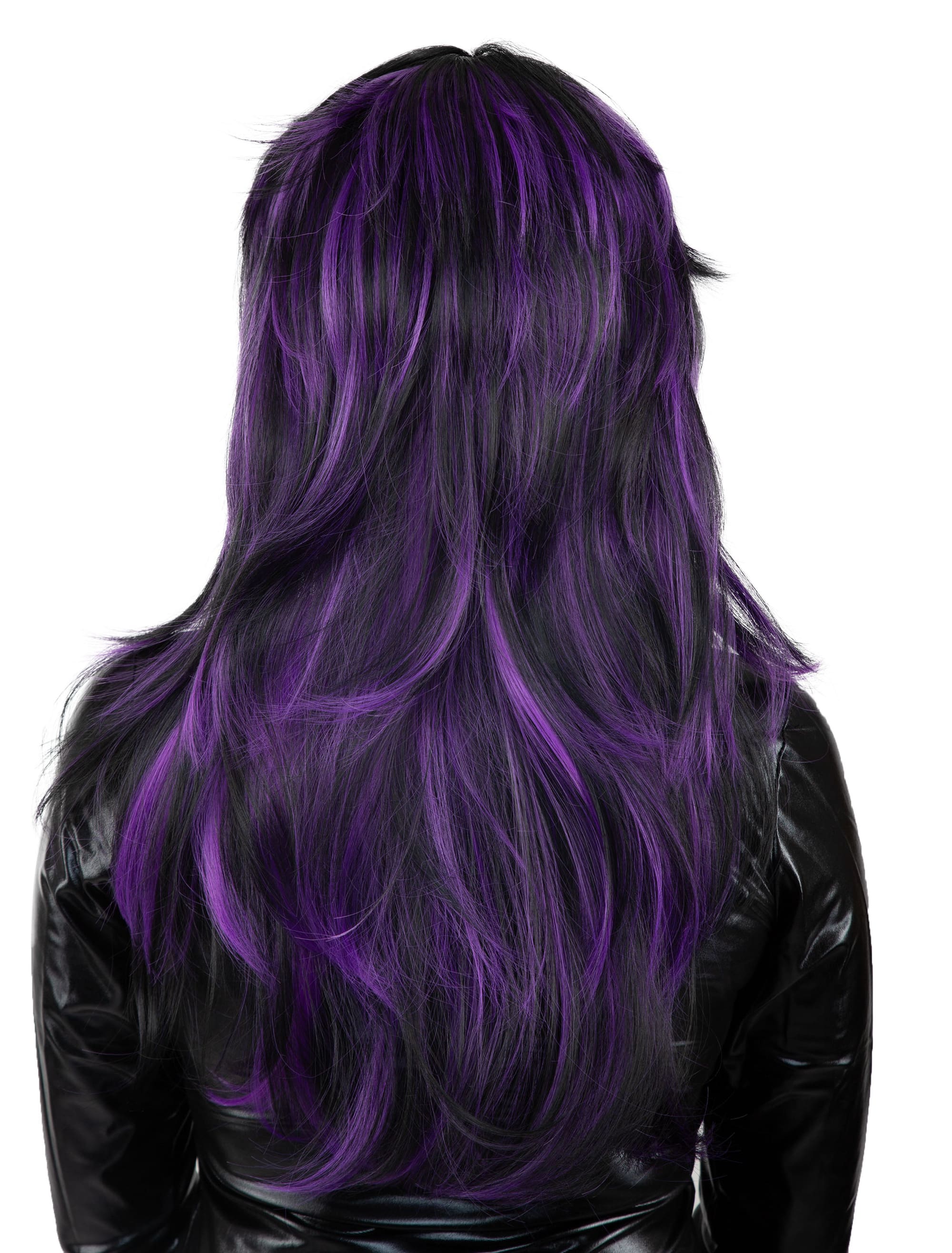 Perücke Mullet Langhaar schwarz/lila
