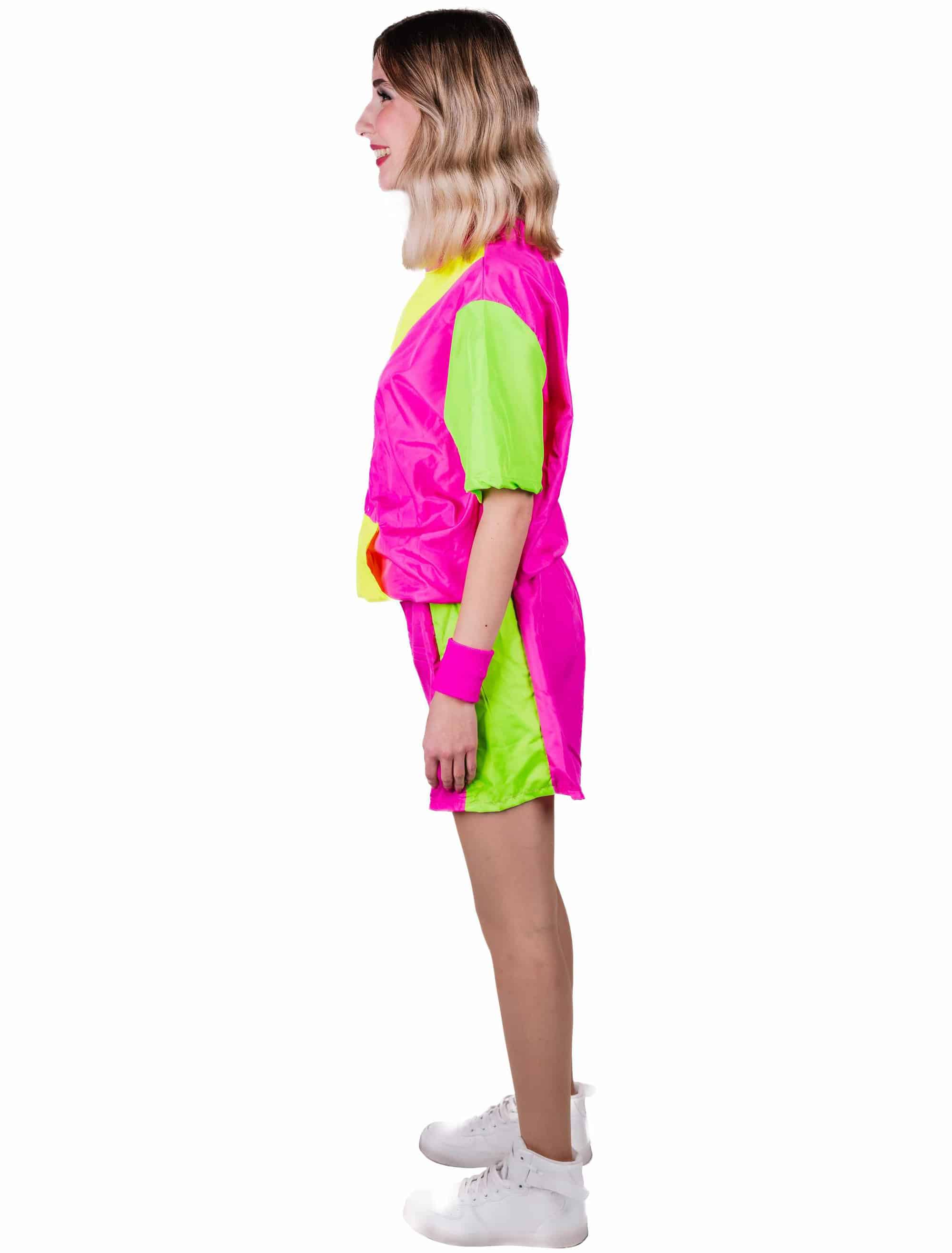 Jogginganzug 80er kurz 2-tlg. Damen neonpink L/XL