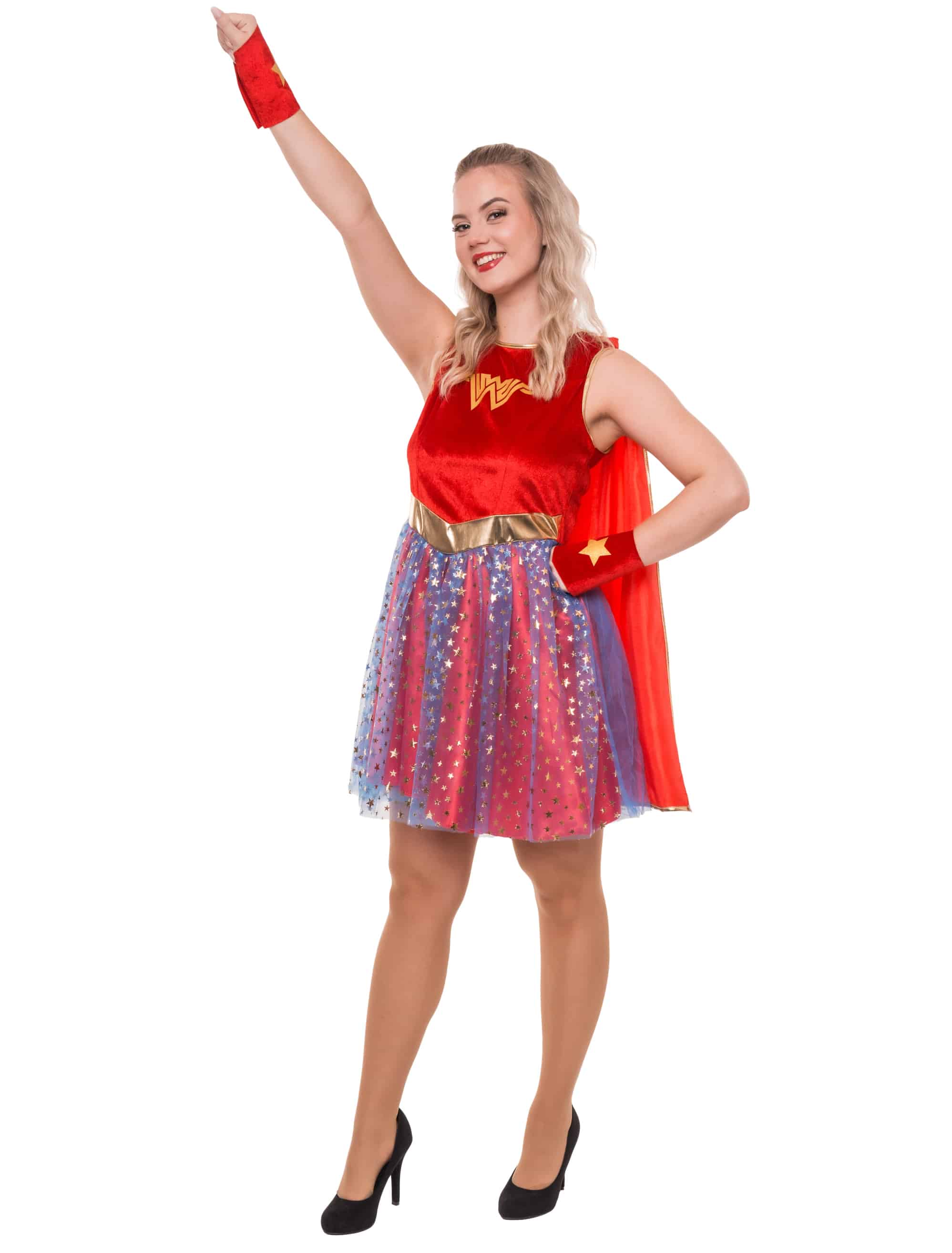 Kleid Superheldin 3-tlg. rot/blau S/M