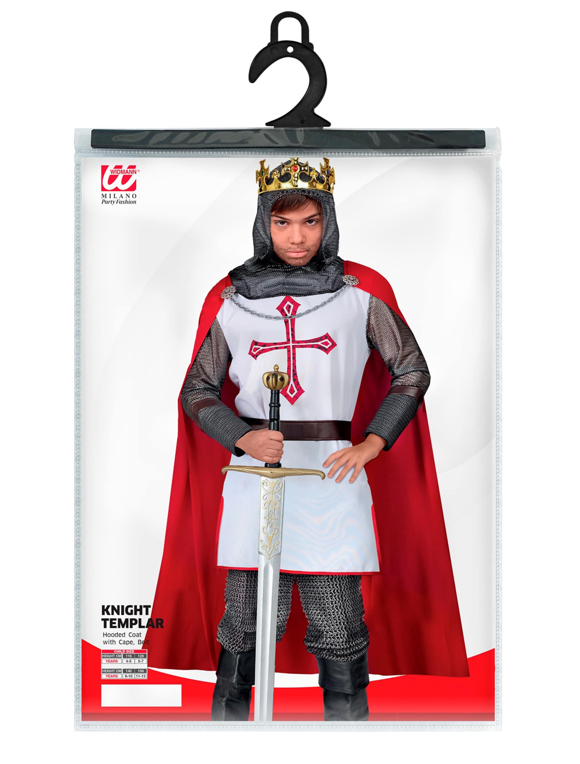 Kostüm Tempelritter 3-tlg. Kinder rot/silber 140