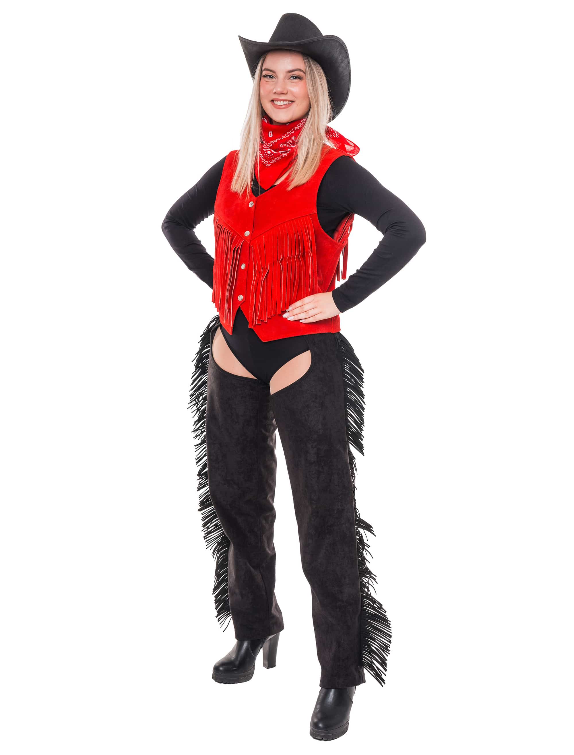 Lederweste mit Fransen Damen rot S/M