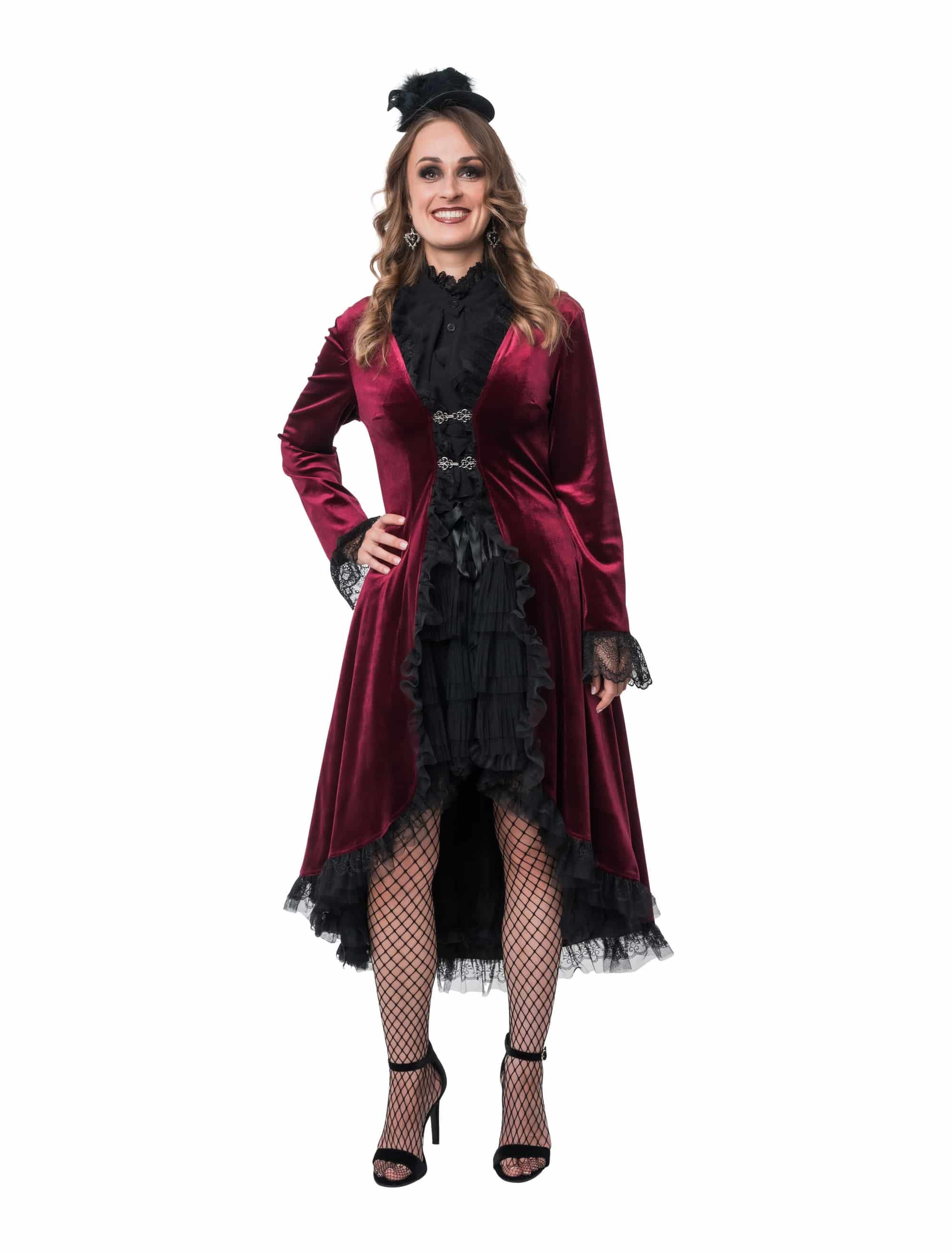 Mantel Samt mit Schnallen und Spitze Damen bordeaux L/XL