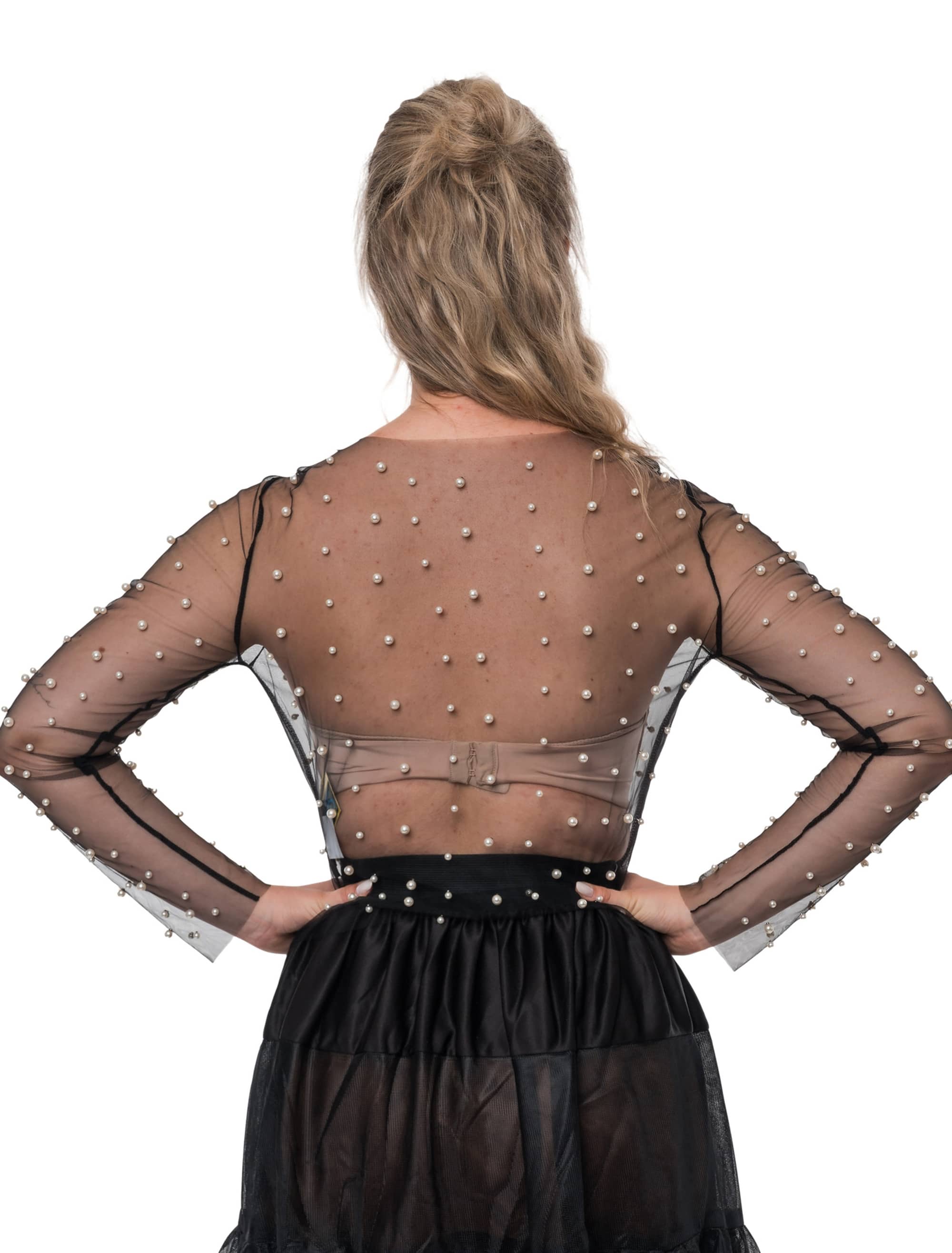 Oberteil Mesh mit Perlen schwarz L/XL