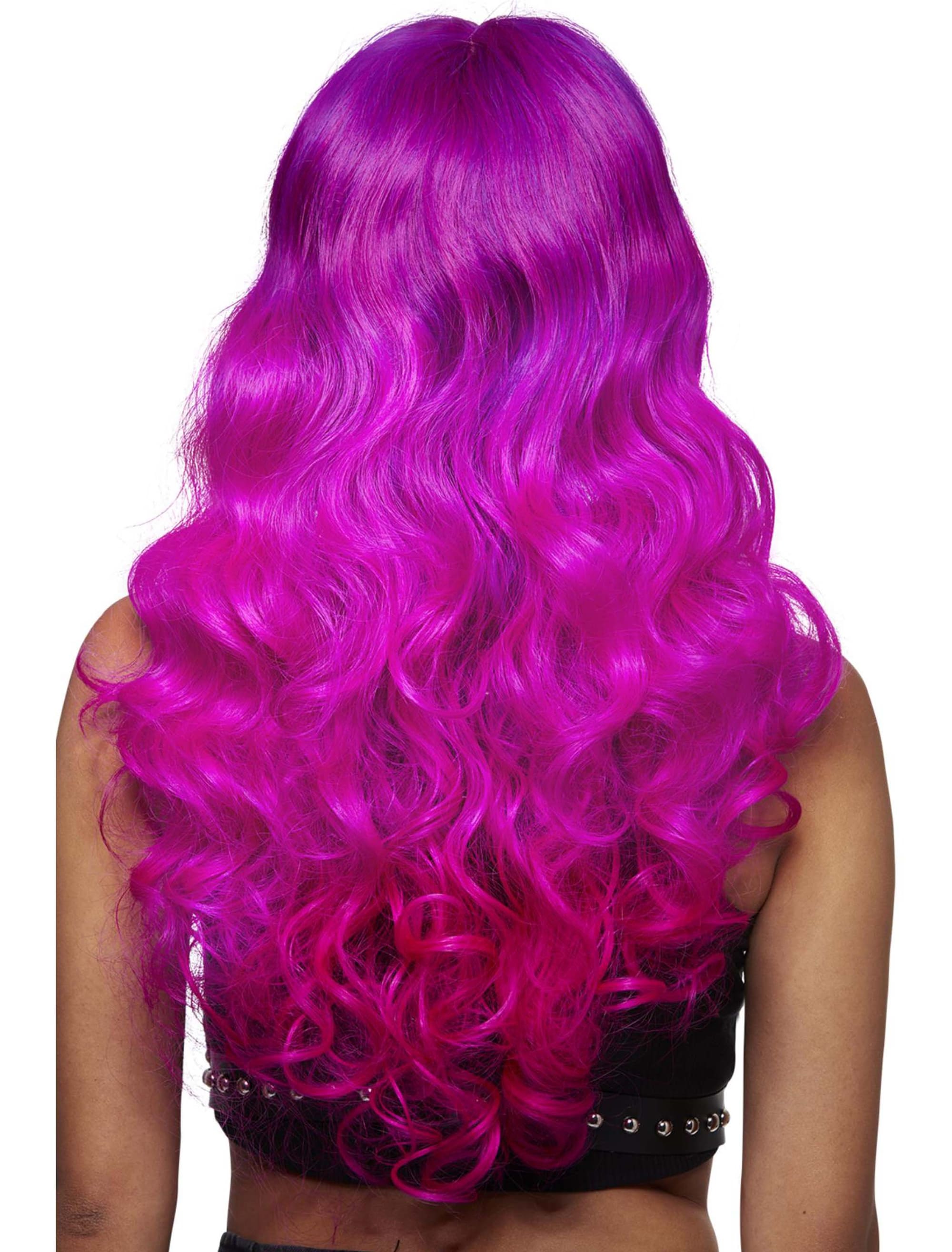 Perücke Langhaar lockig mit Pony fuchsia