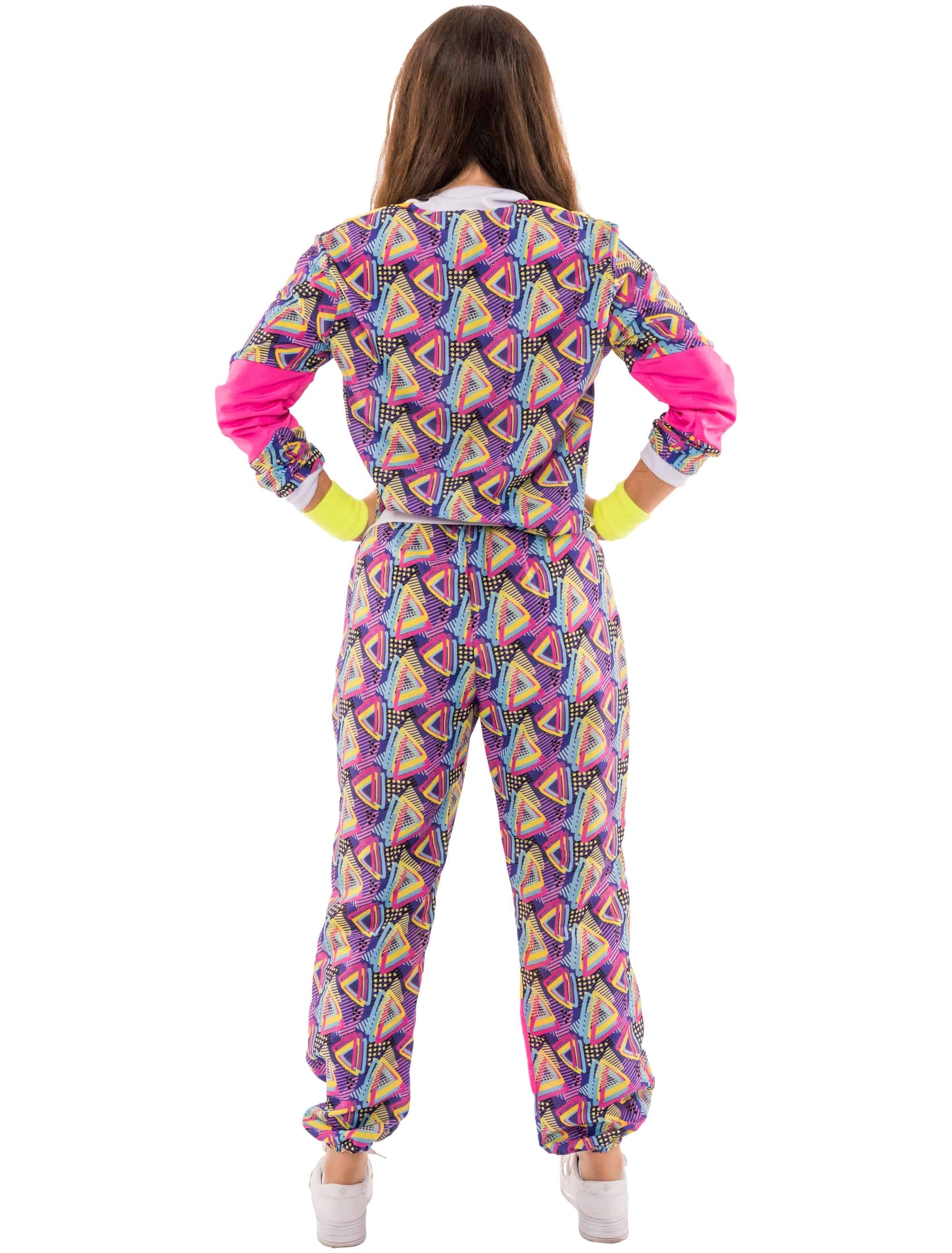 Jogging Anzug 90er Dreiecke 2 tlg. Print pink/gelb S