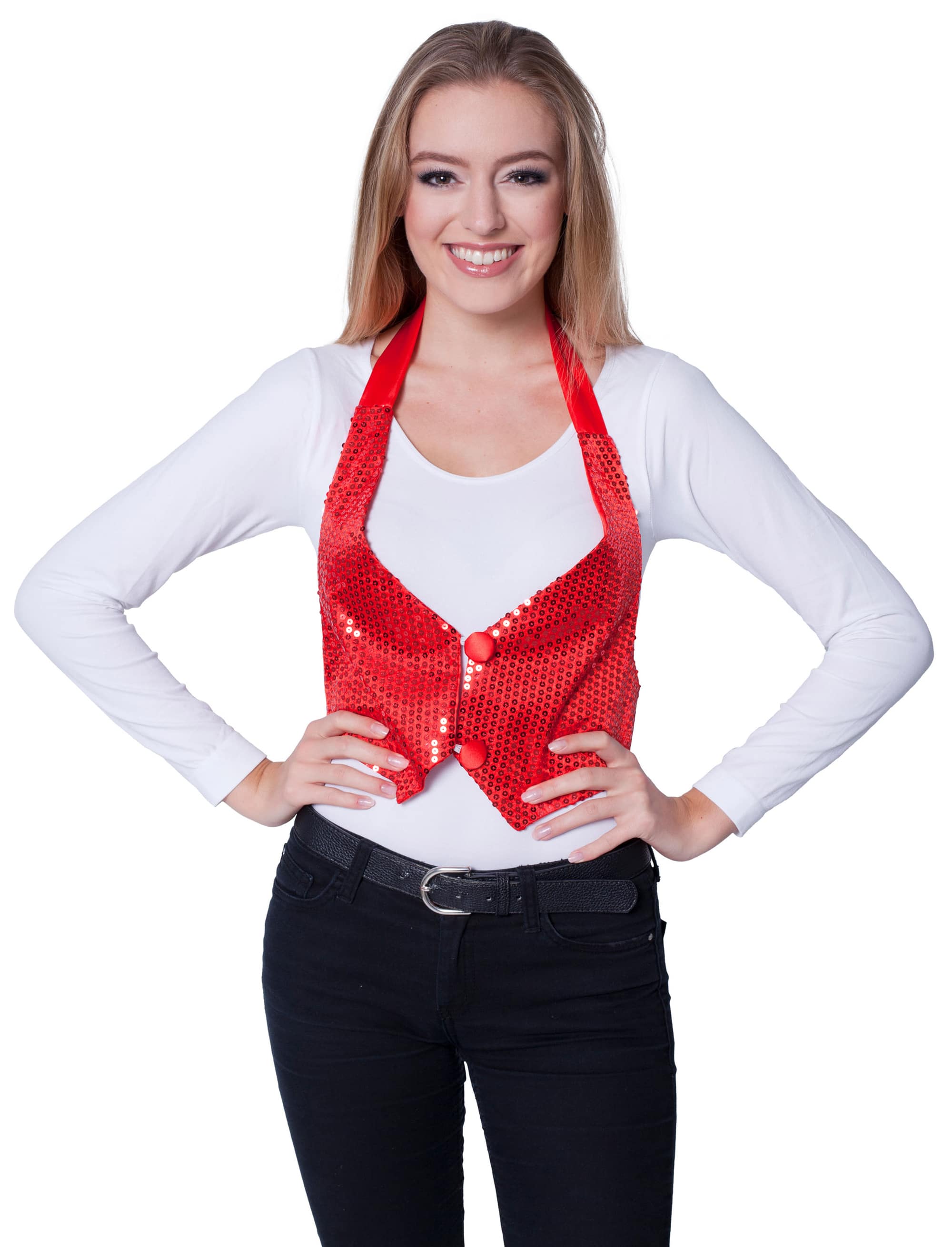 Paillettenweste zum Binden Damen rot one size
