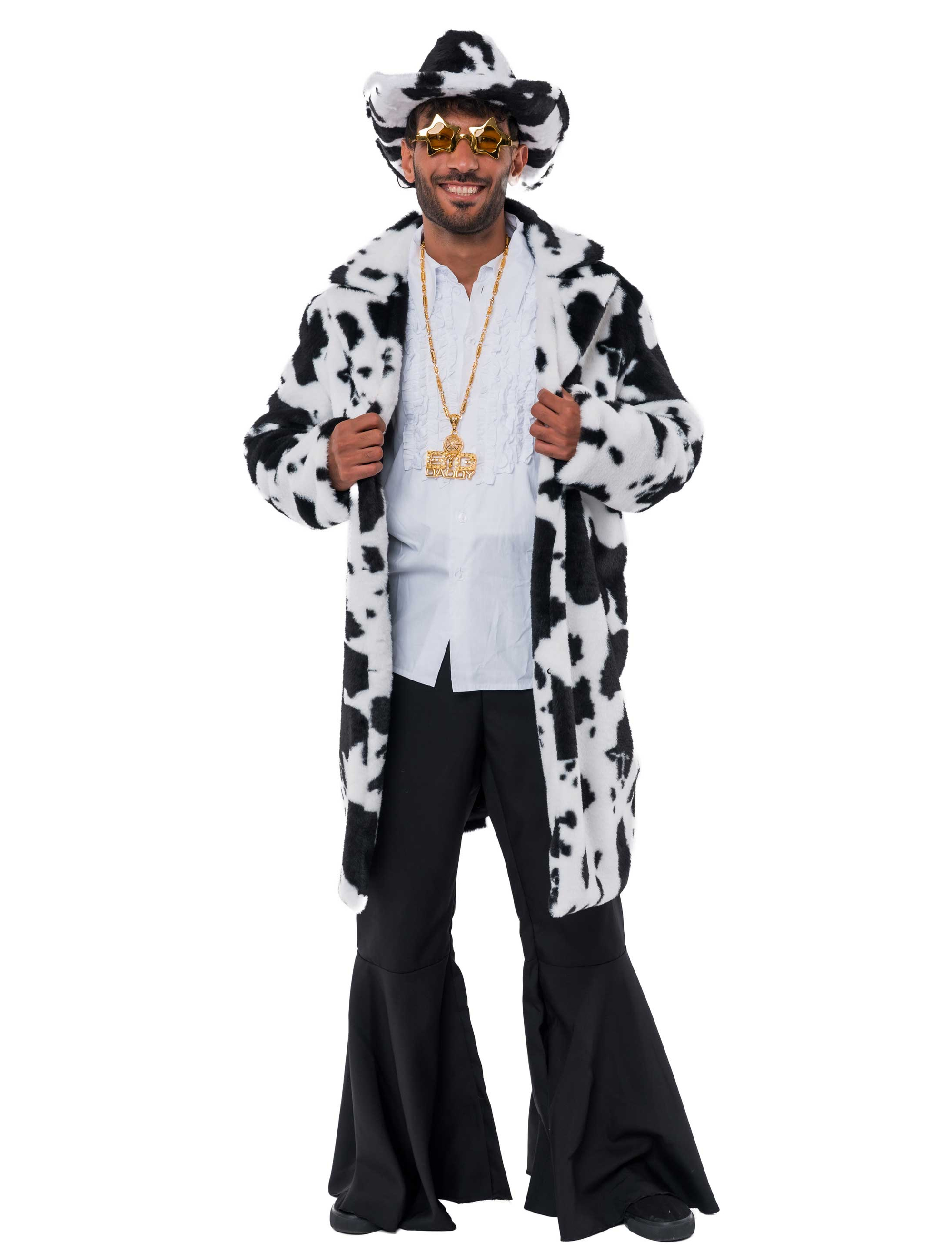Mantel Kunstfell Kuh weiß/schwarz 3XL/4XL