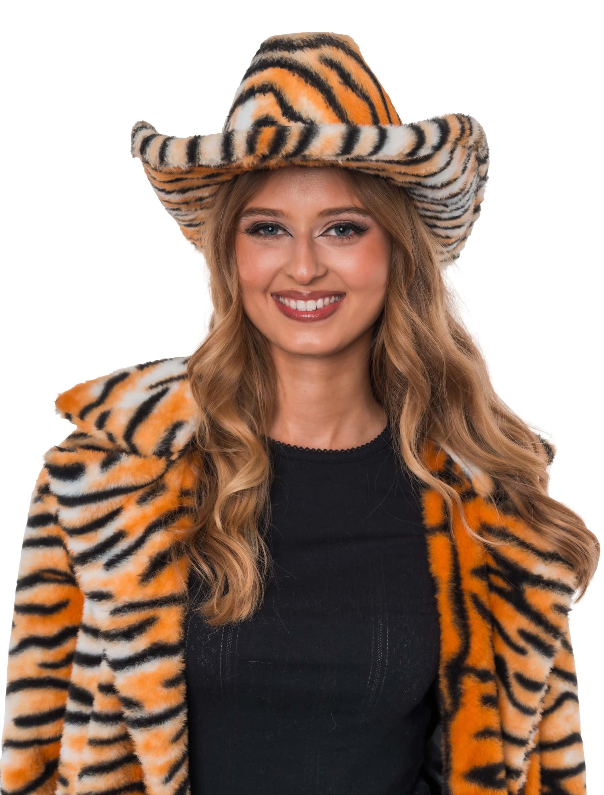 Cowboyhut Plüsch Tiger schwarz/braun one size