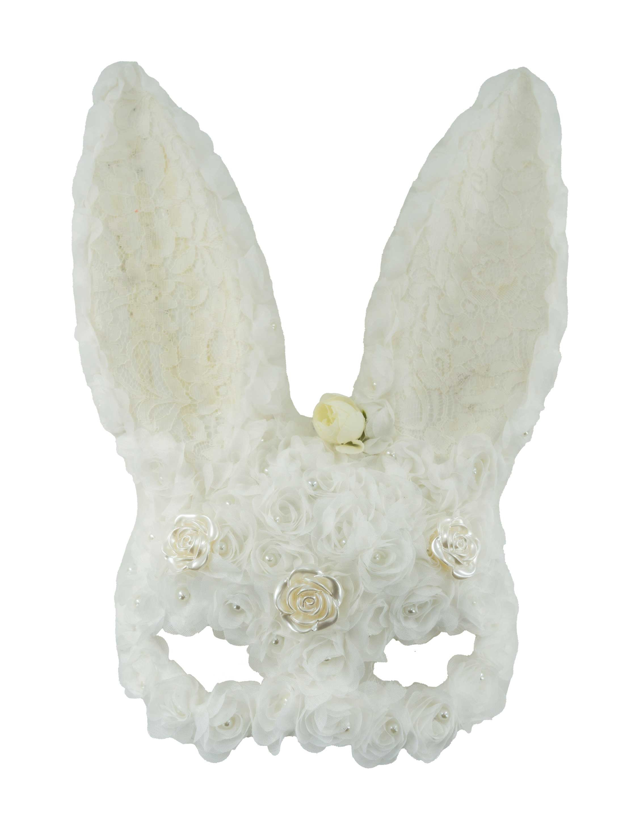 Maske Bunny mit Blumen und Spitze weiß