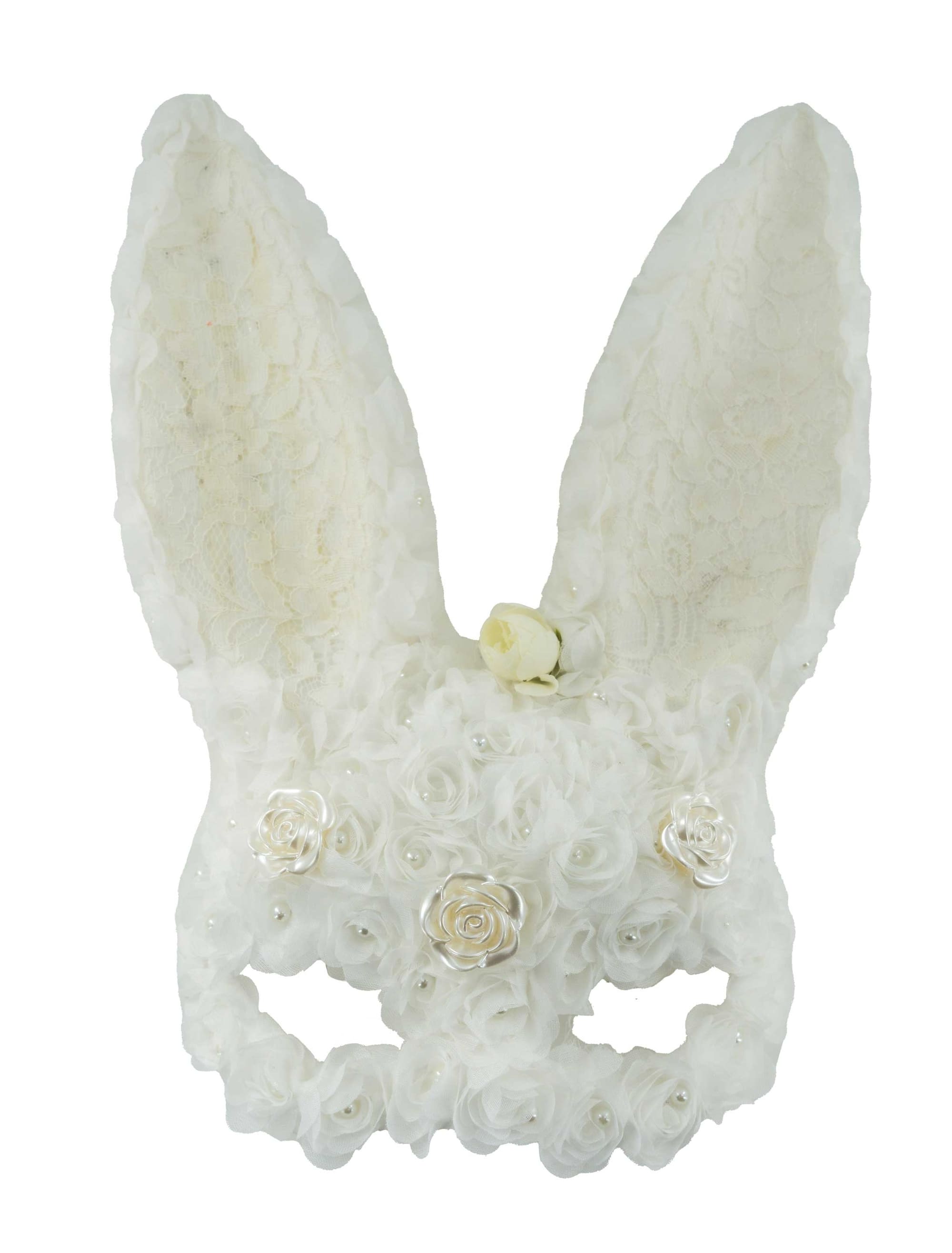 Maske Bunny mit Blumen und Spitze weiß