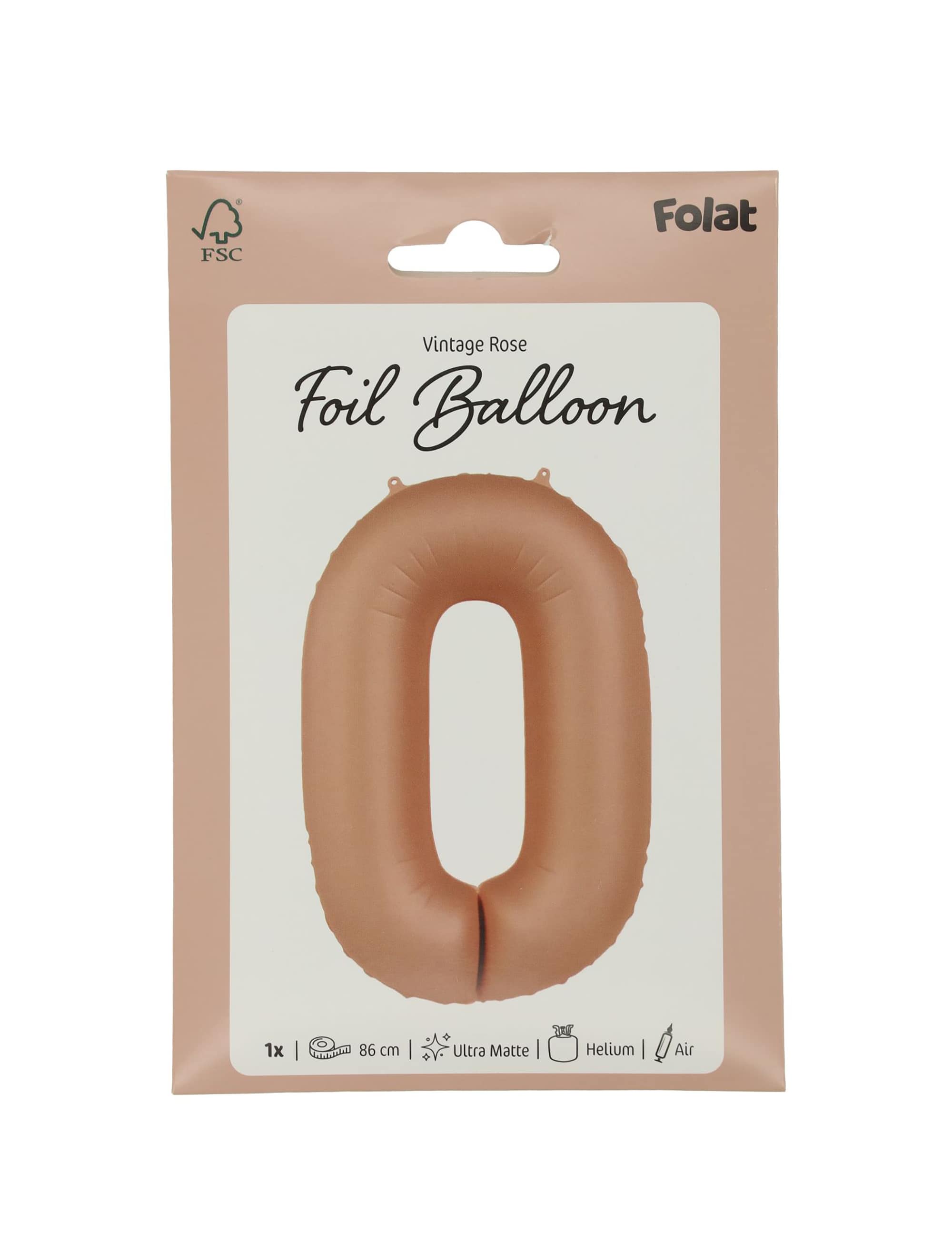 Folienballon Zahl 0 L matt rosa
