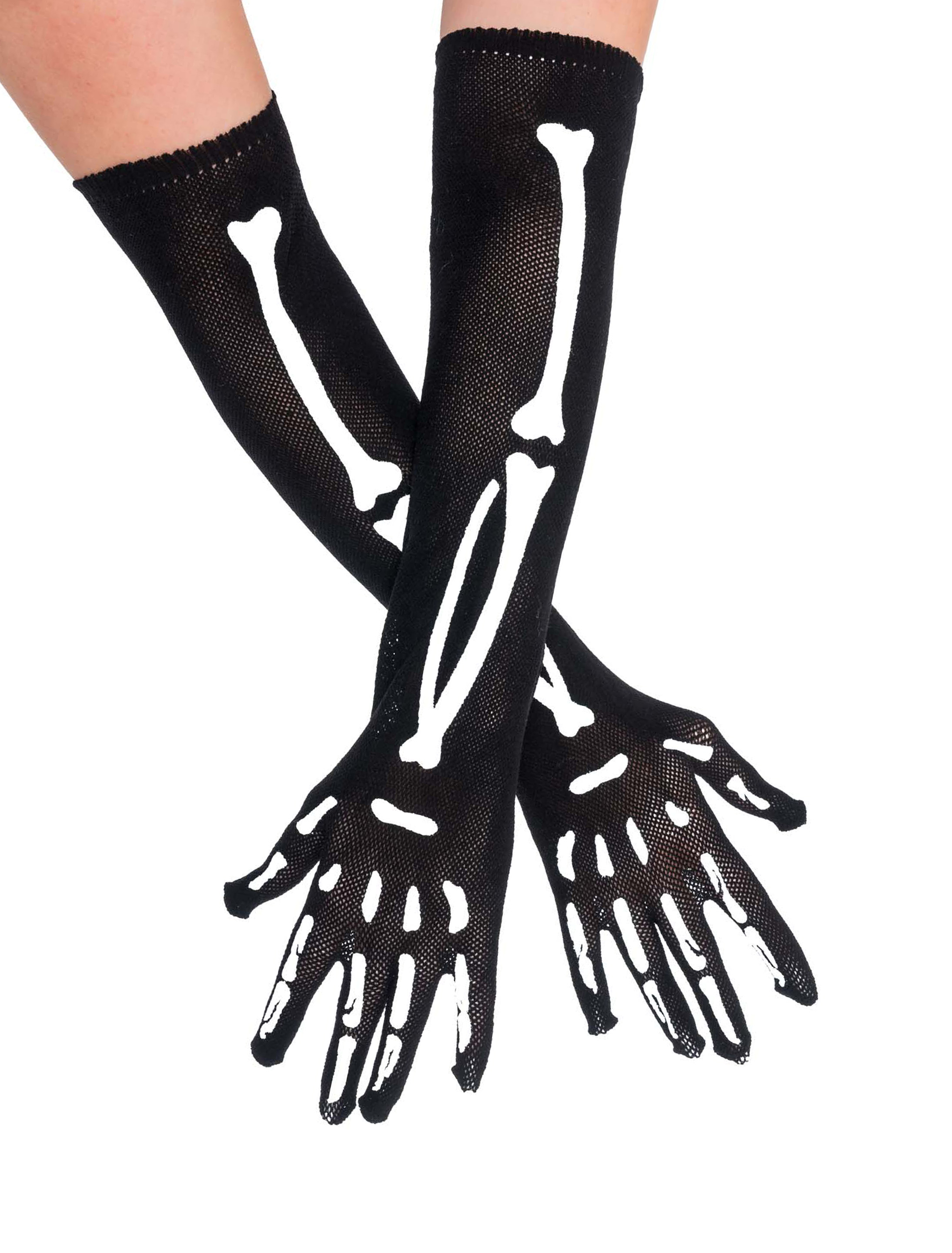 Netzhandschuhe Knochen lang Damen schwarz/weiß one size