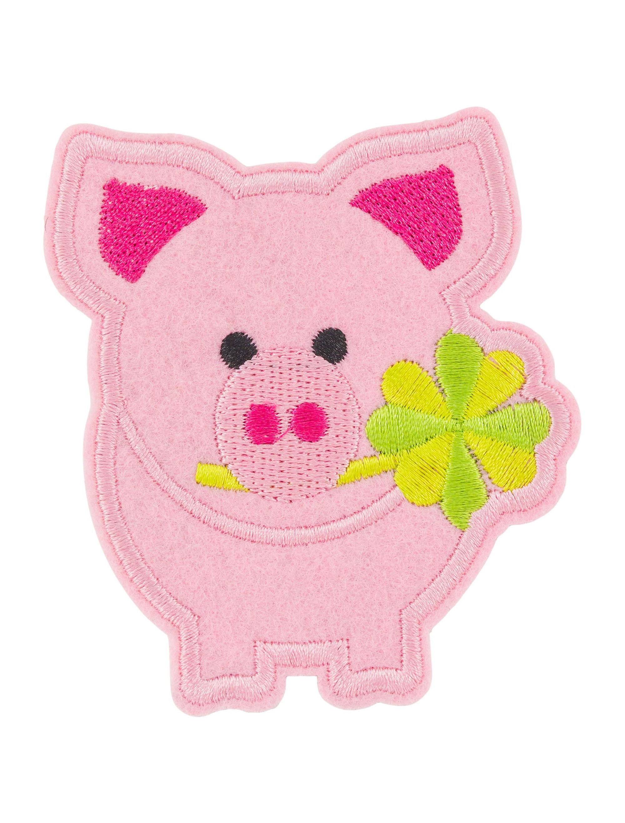 Bügelpatch Glücksschwein 8cm rosa