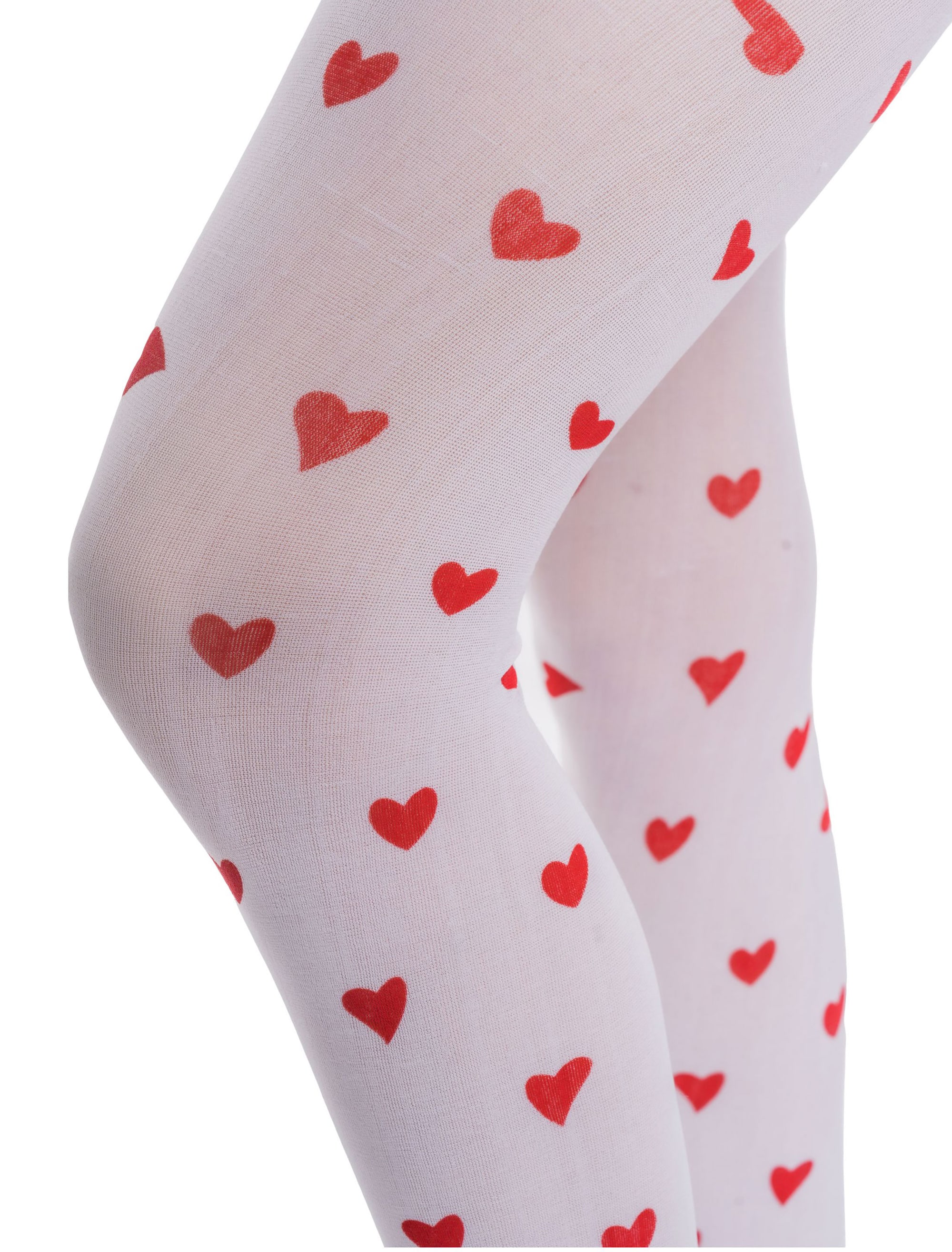 Strumpfhose mit Herzchen Print weiß/rot one size