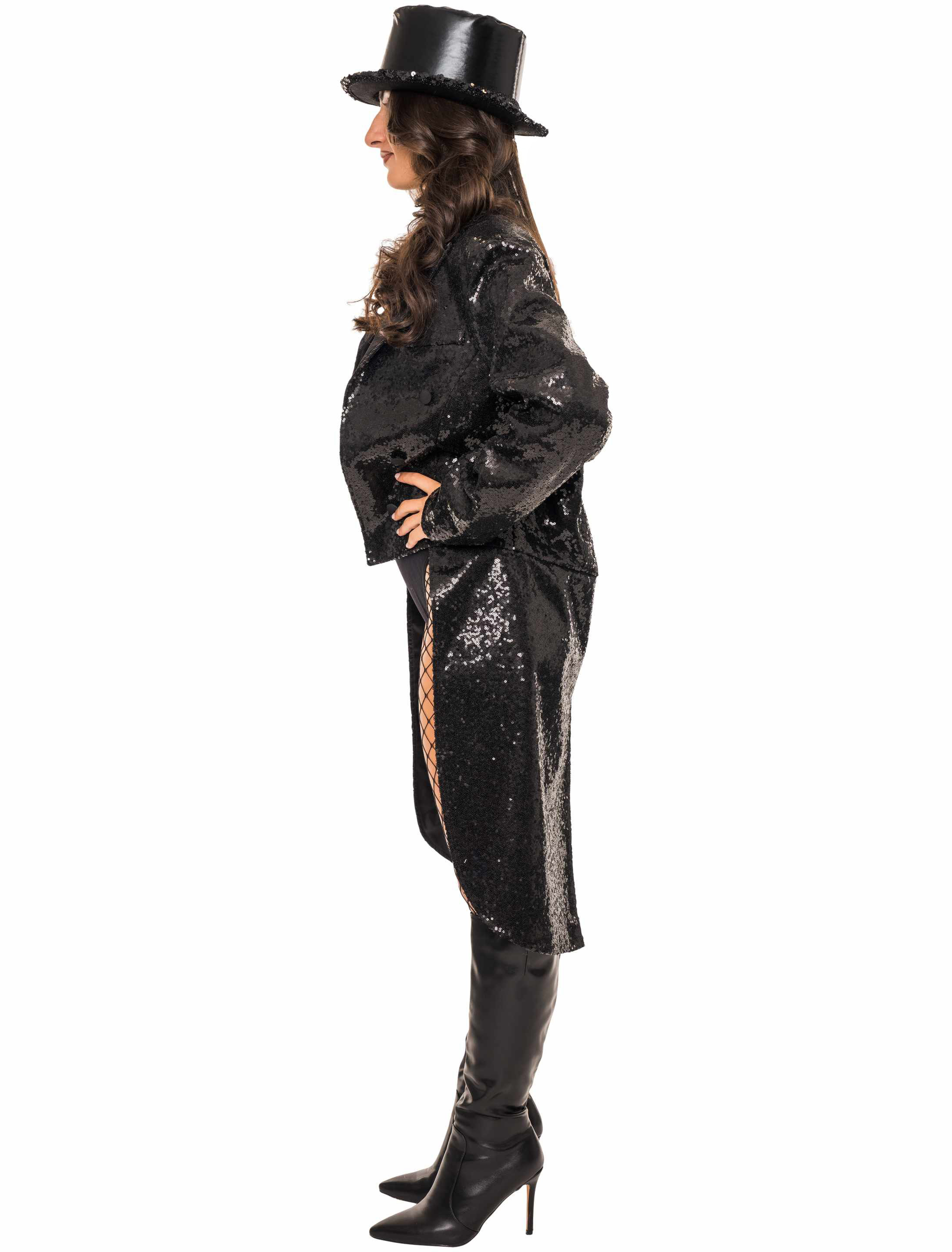Frack Pailletten Damen schwarz L