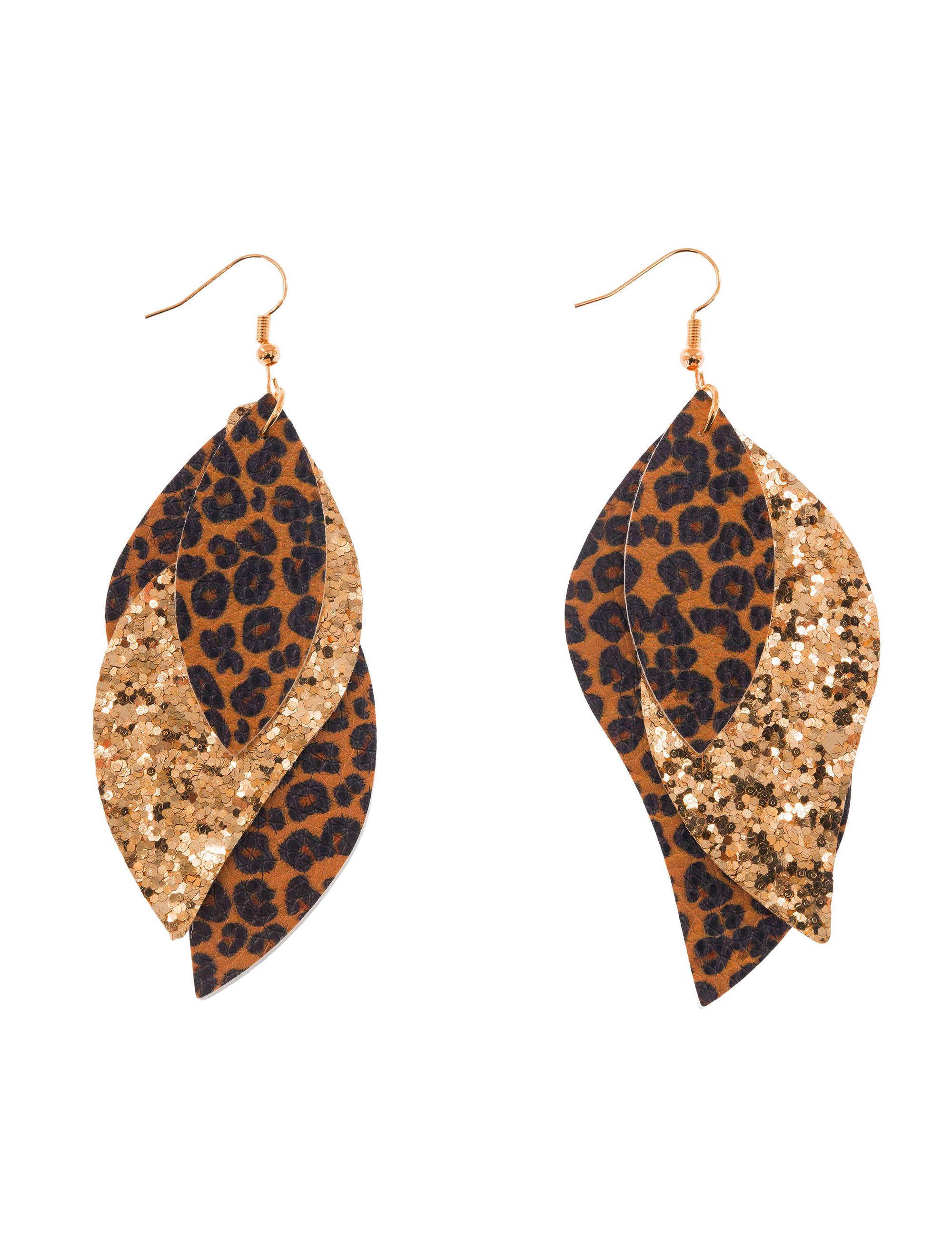 Ohrringe Blätter Glitzer Leopard beige/braun