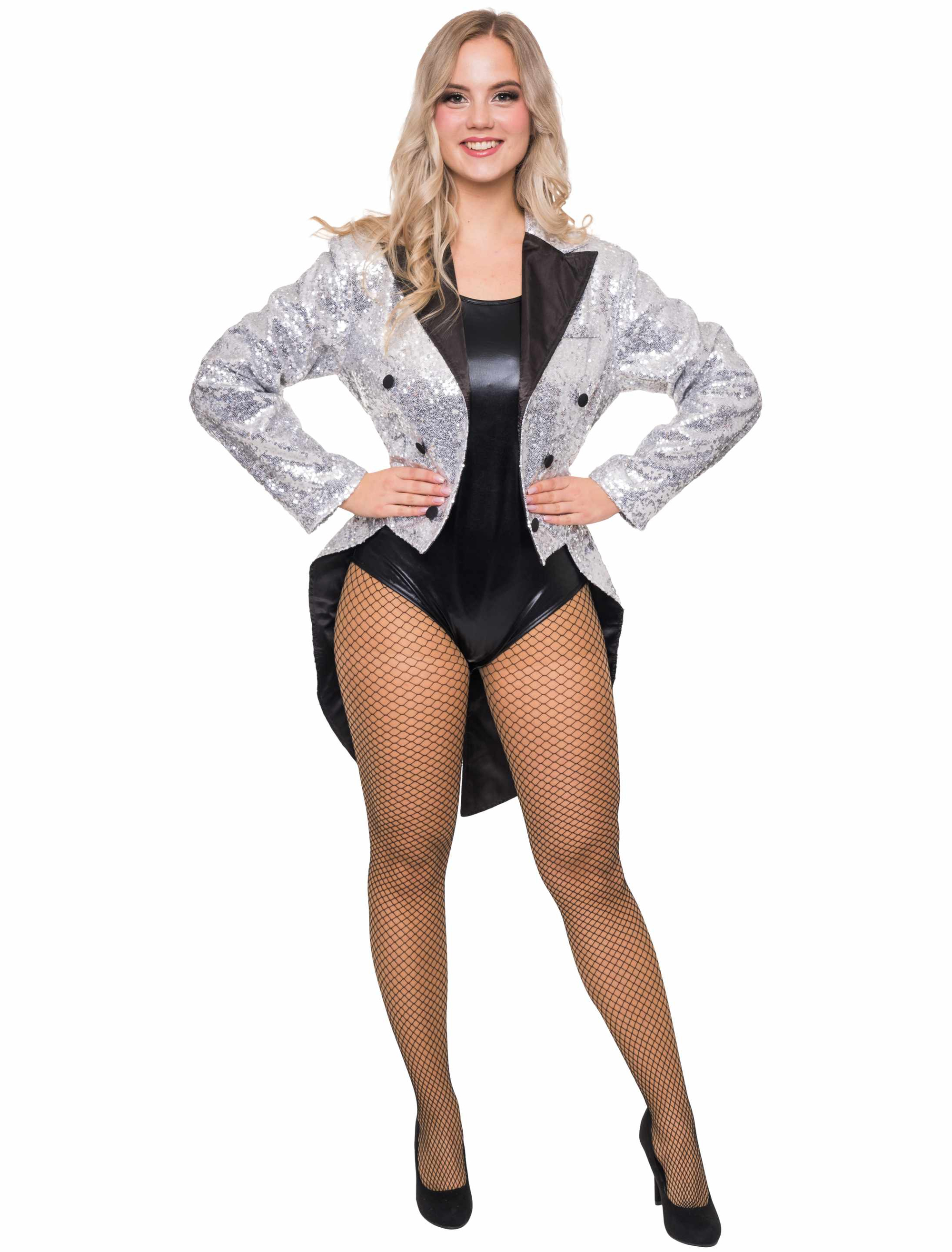 Frack Pailletten Damen silber L