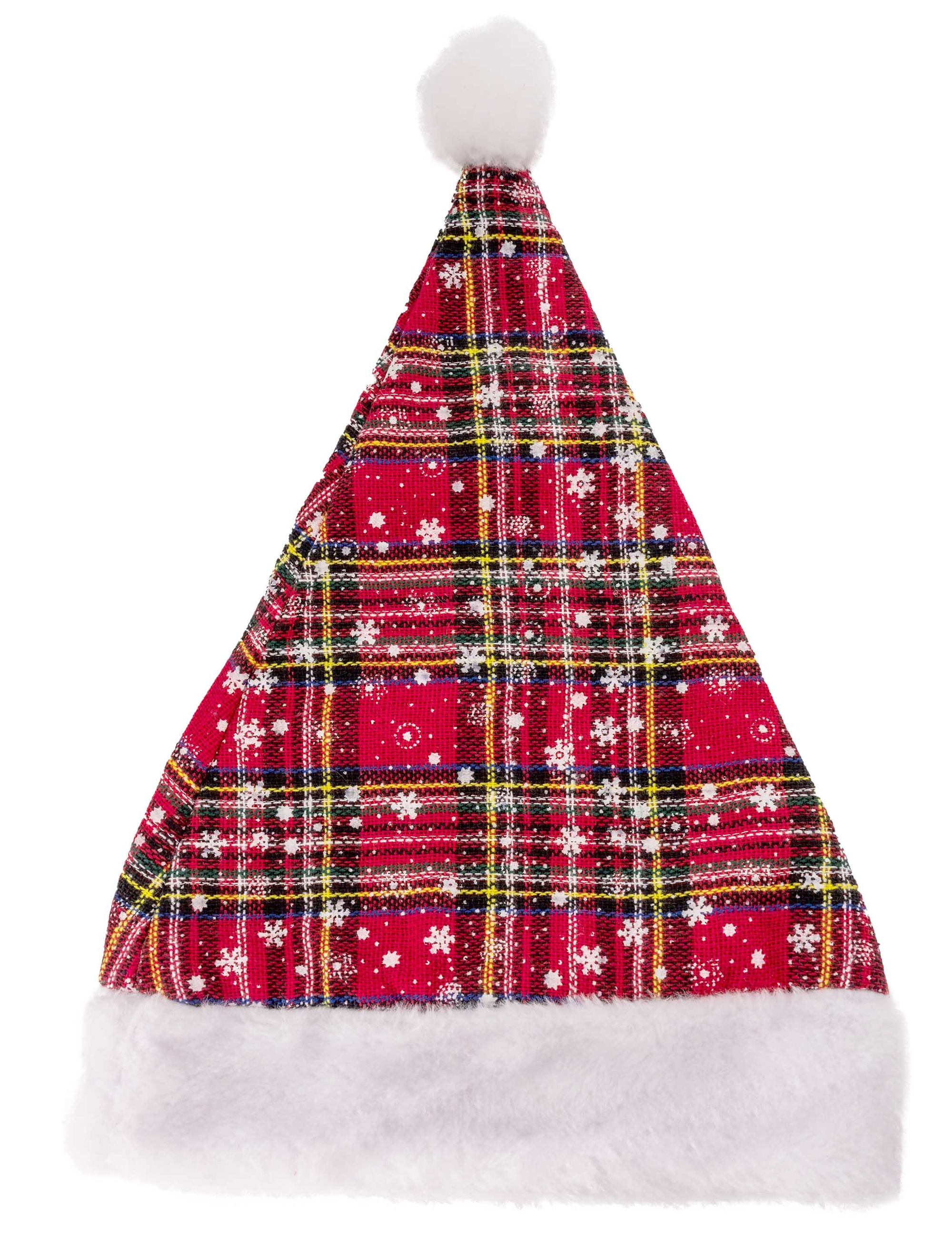 Weihnachtsmütze kariert mit Bommel Kinder rot/grün one size