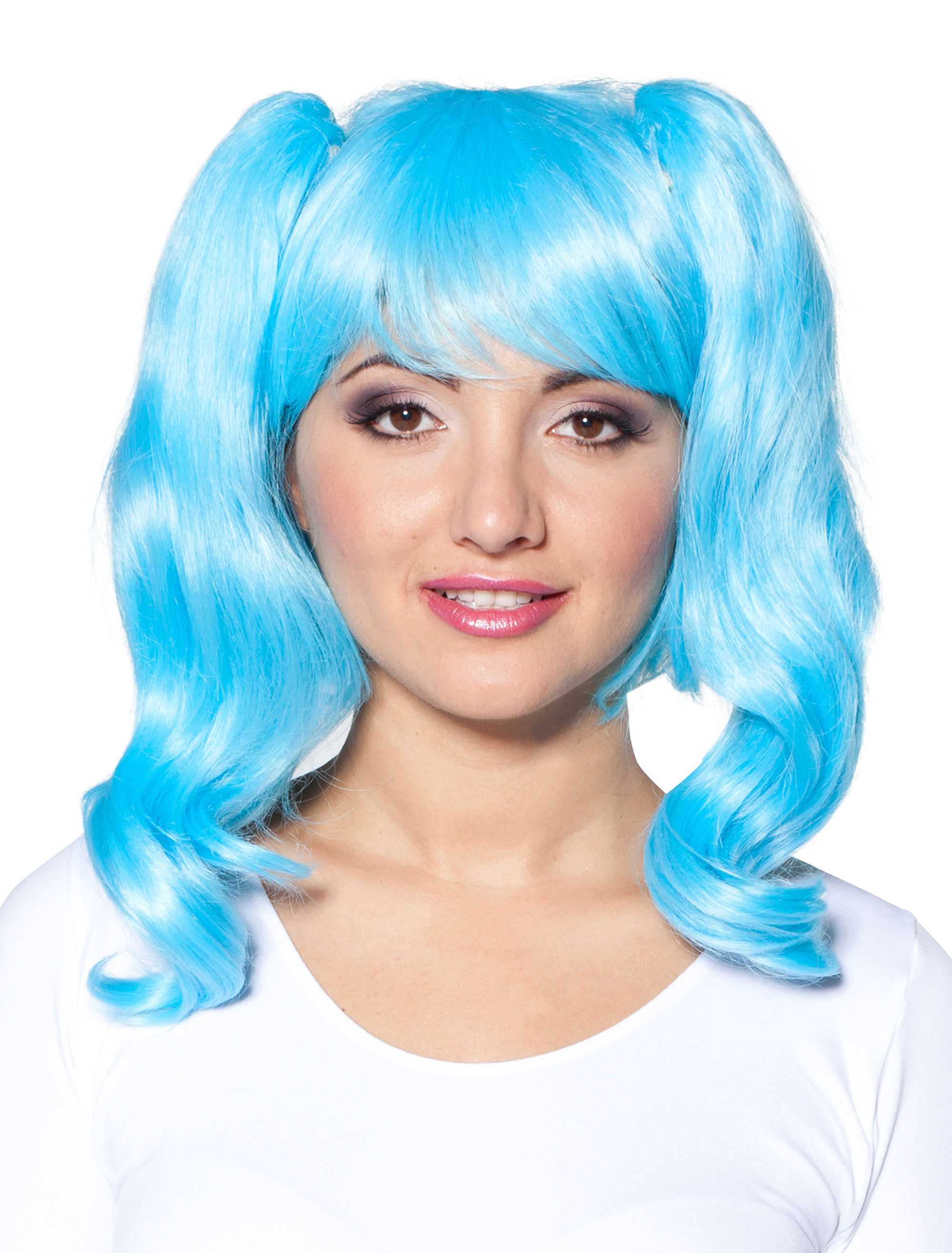 Perücke Zöpfe seitlich mit Pony blau one size