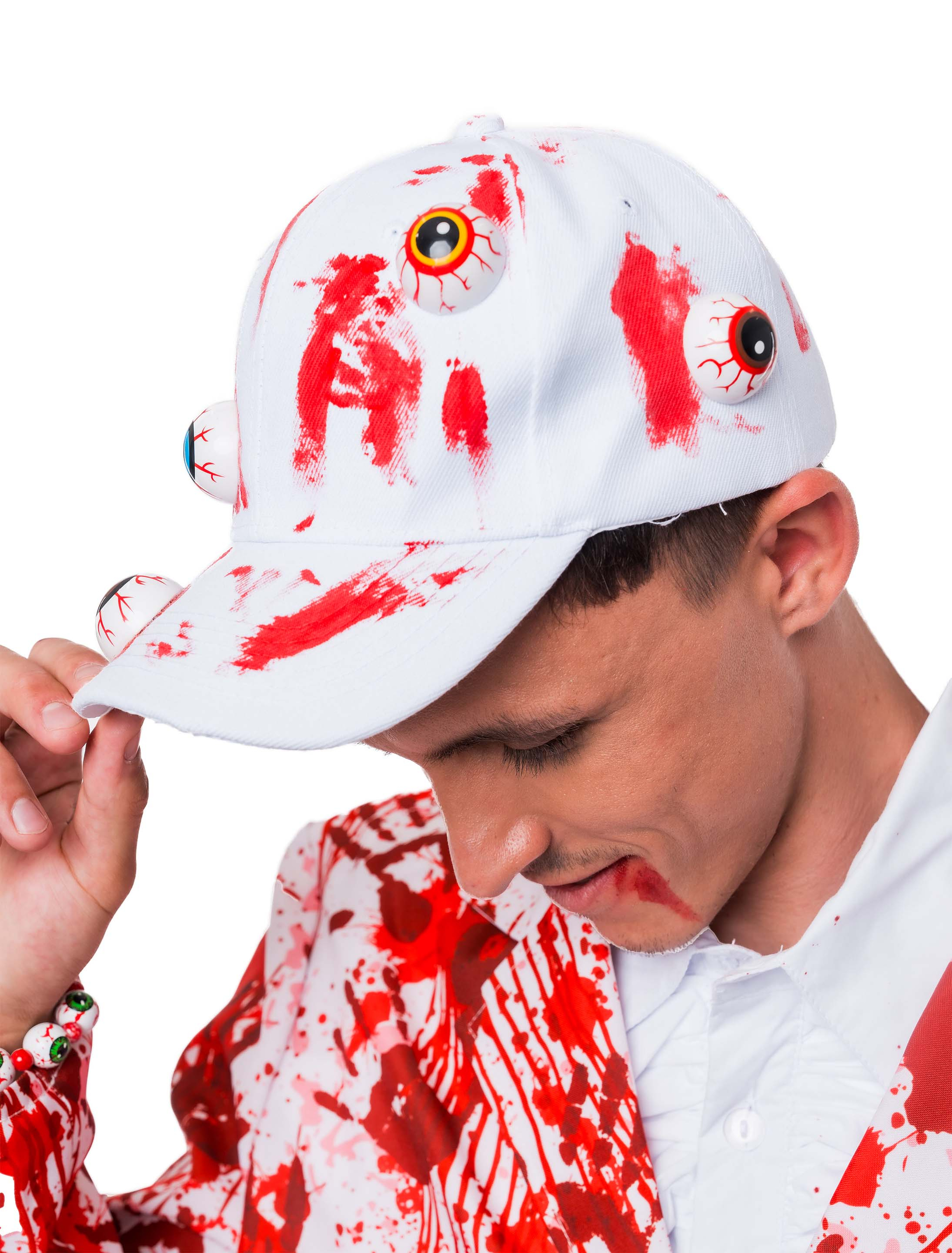 Baseballcap blutig mit Augen weiß/rot