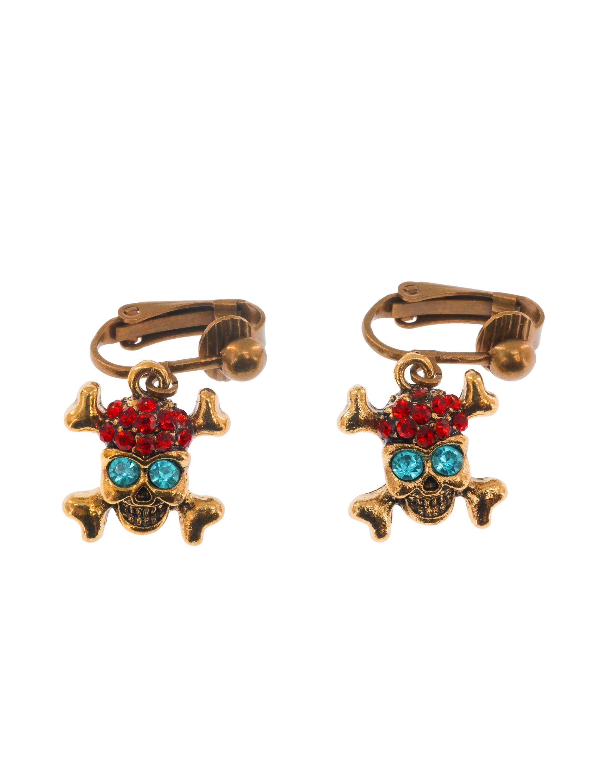 Ohrclips Totenkopf rot/gold