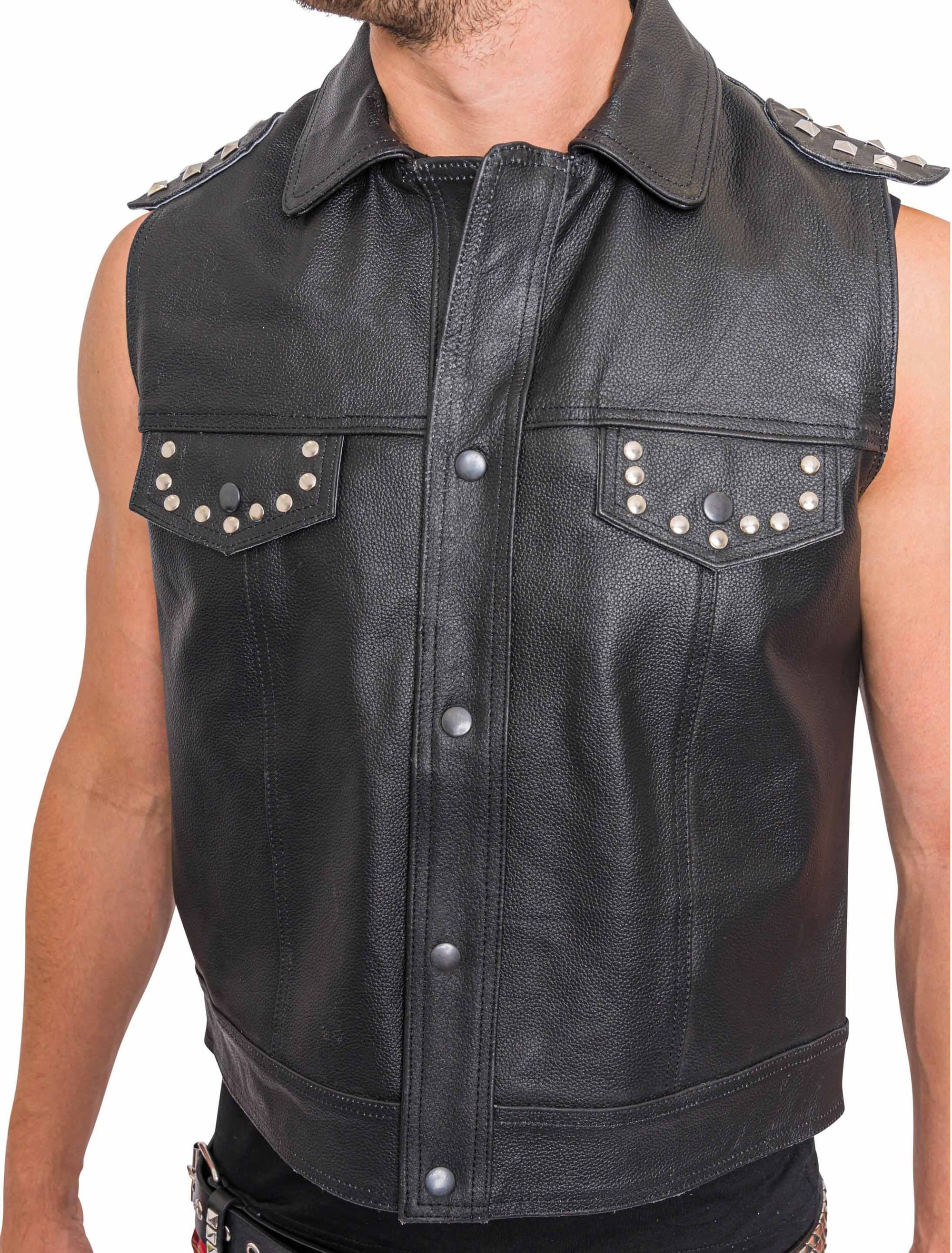 Lederweste Rocker Herren schwarz XS