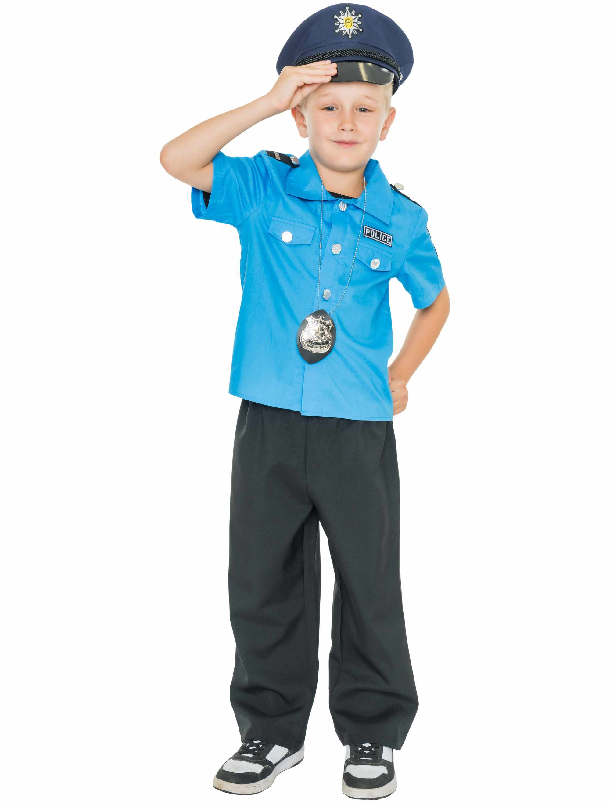 Kostüm Cop 2-teilig Kinder blau/schwarz 116