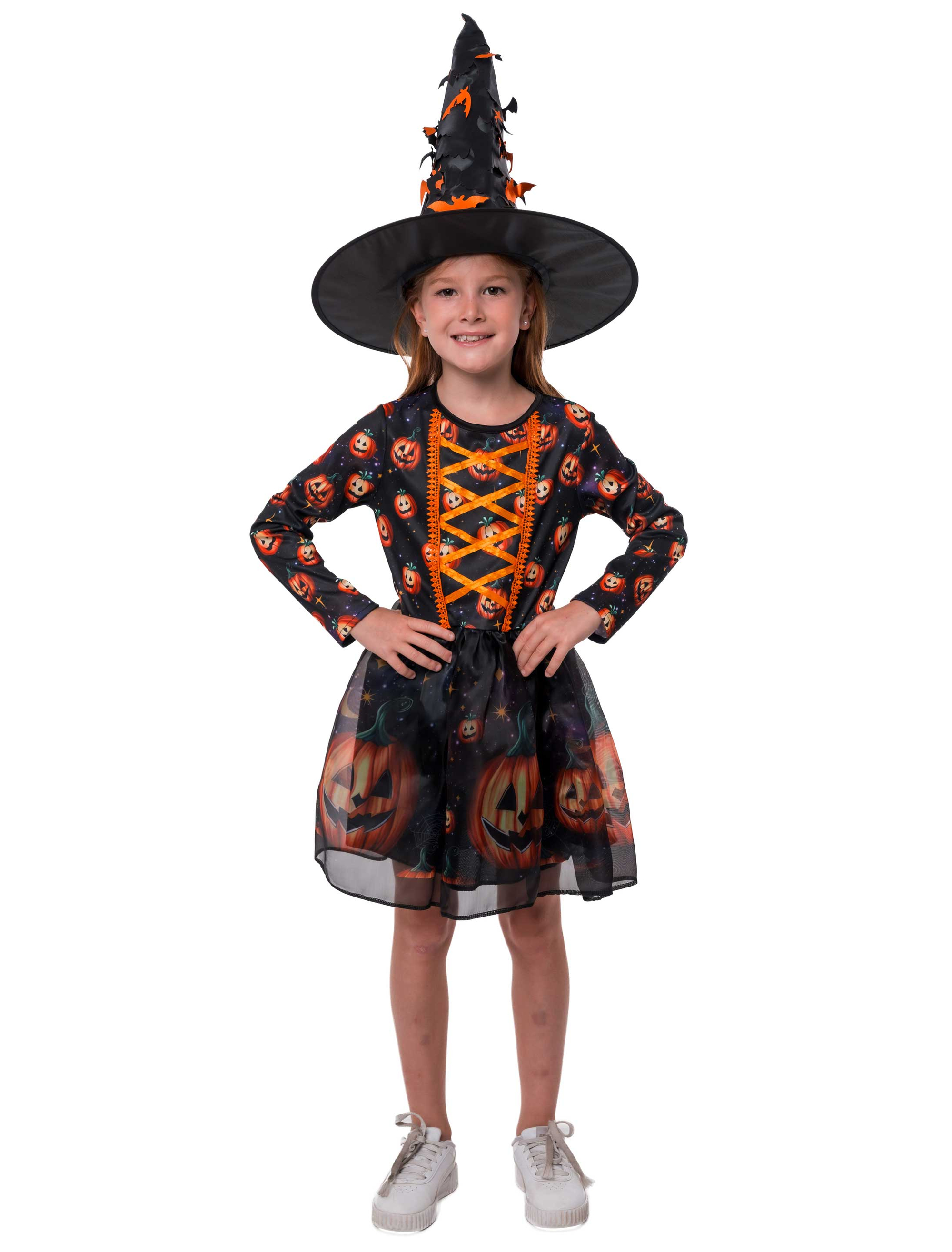 Kleid Hexe mit Kürbis Kinder schwarz/orange 116
