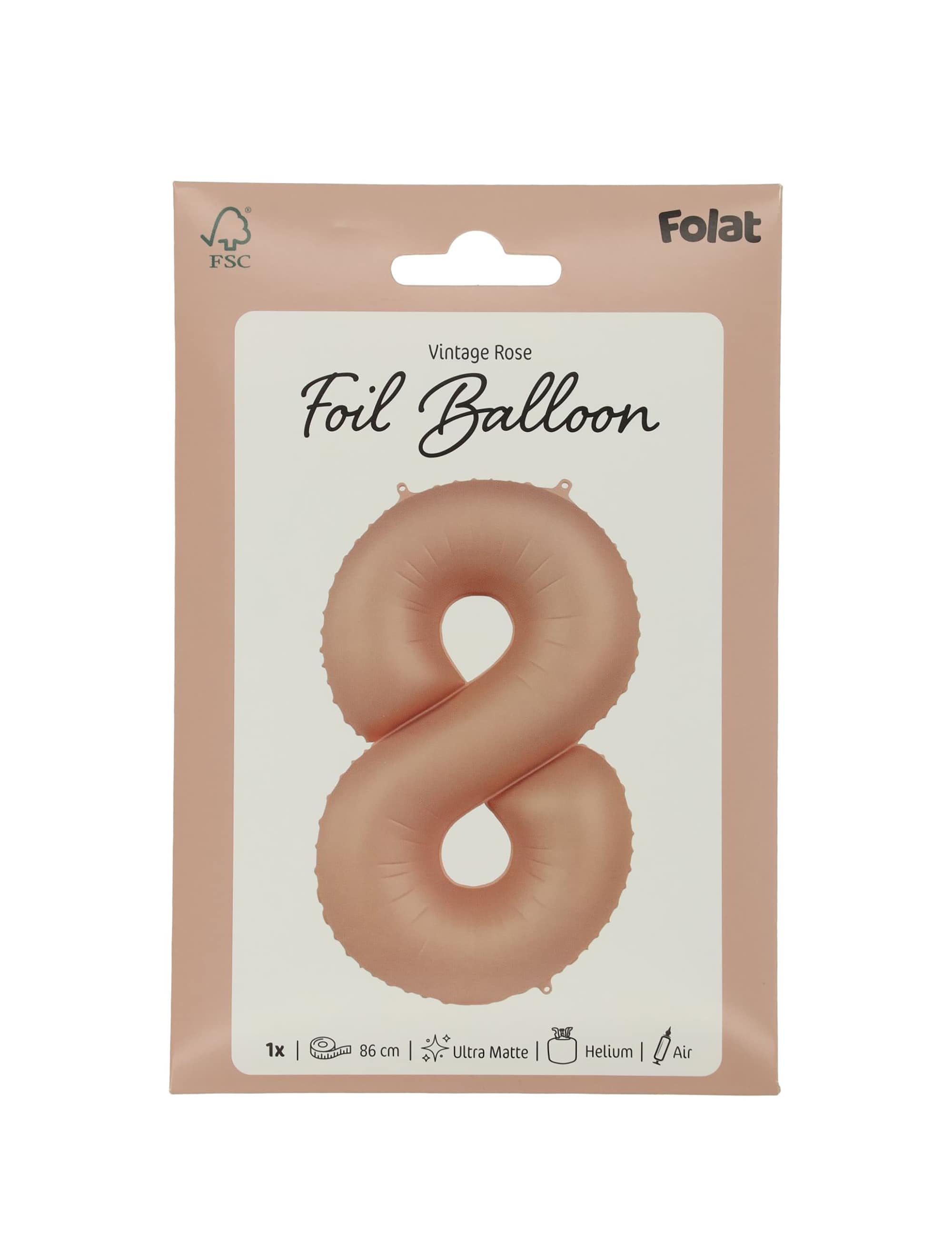 Folienballon Zahl 8 L matt rosa