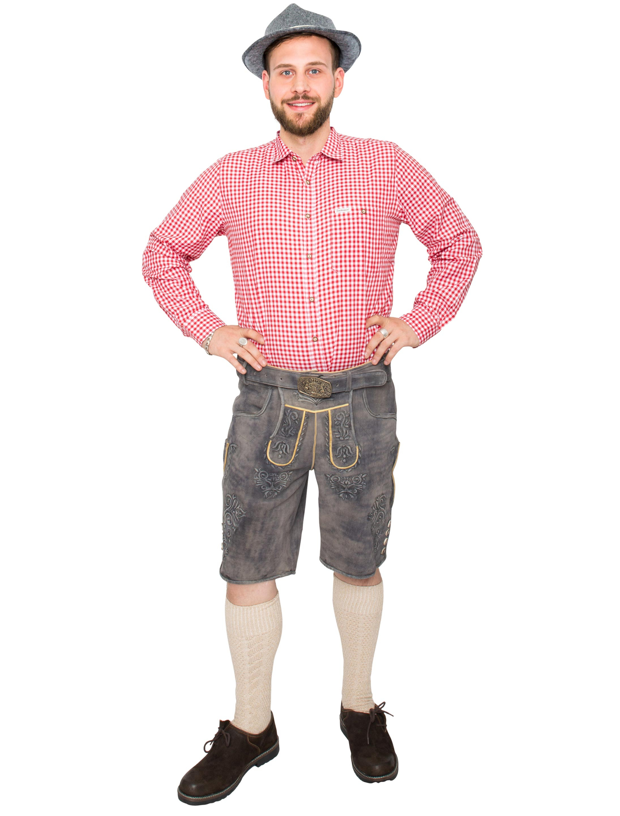 Lederhose kurz Floral Herren grau 4XL