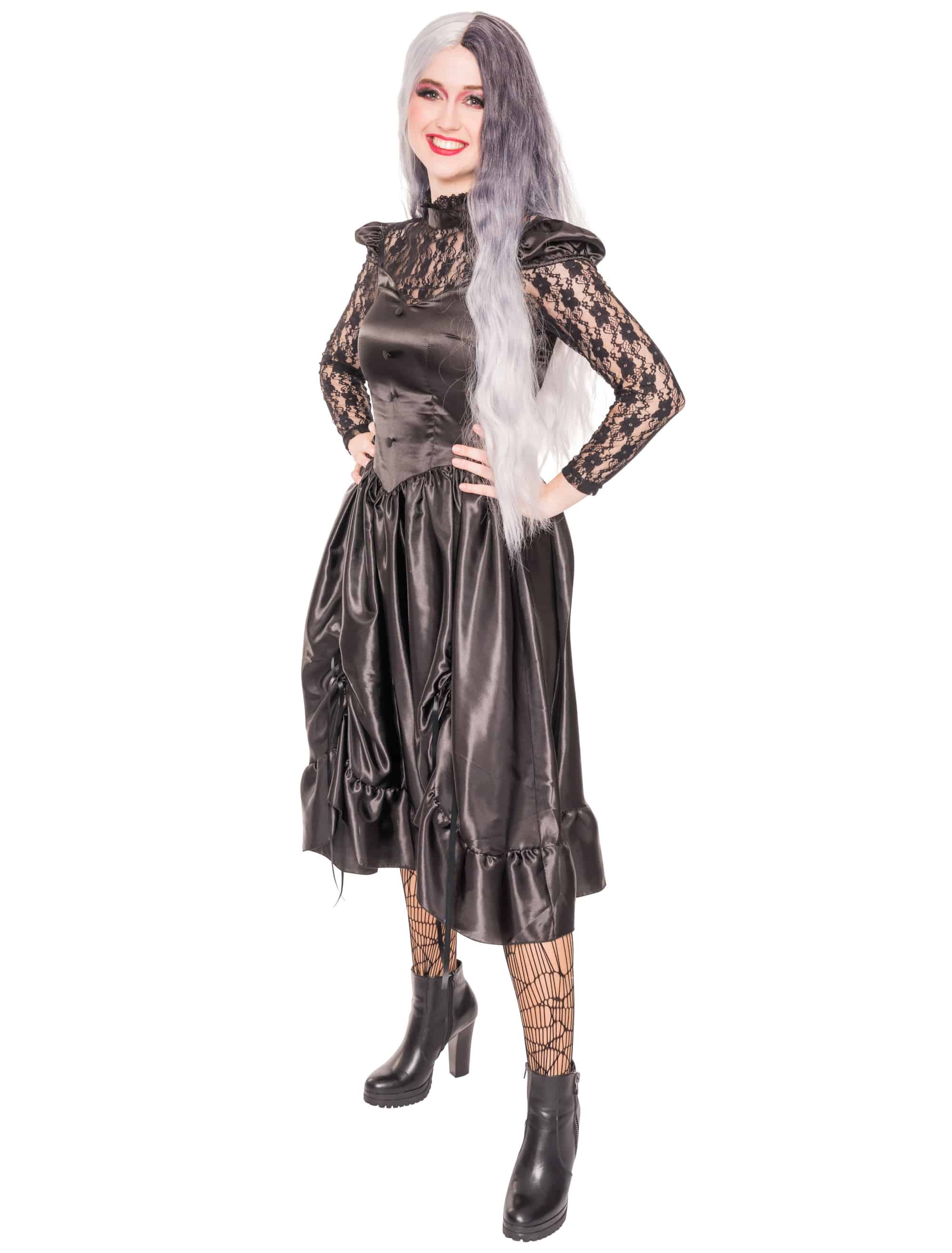 Kleid Hexe mit Spitze Damen schwarz S