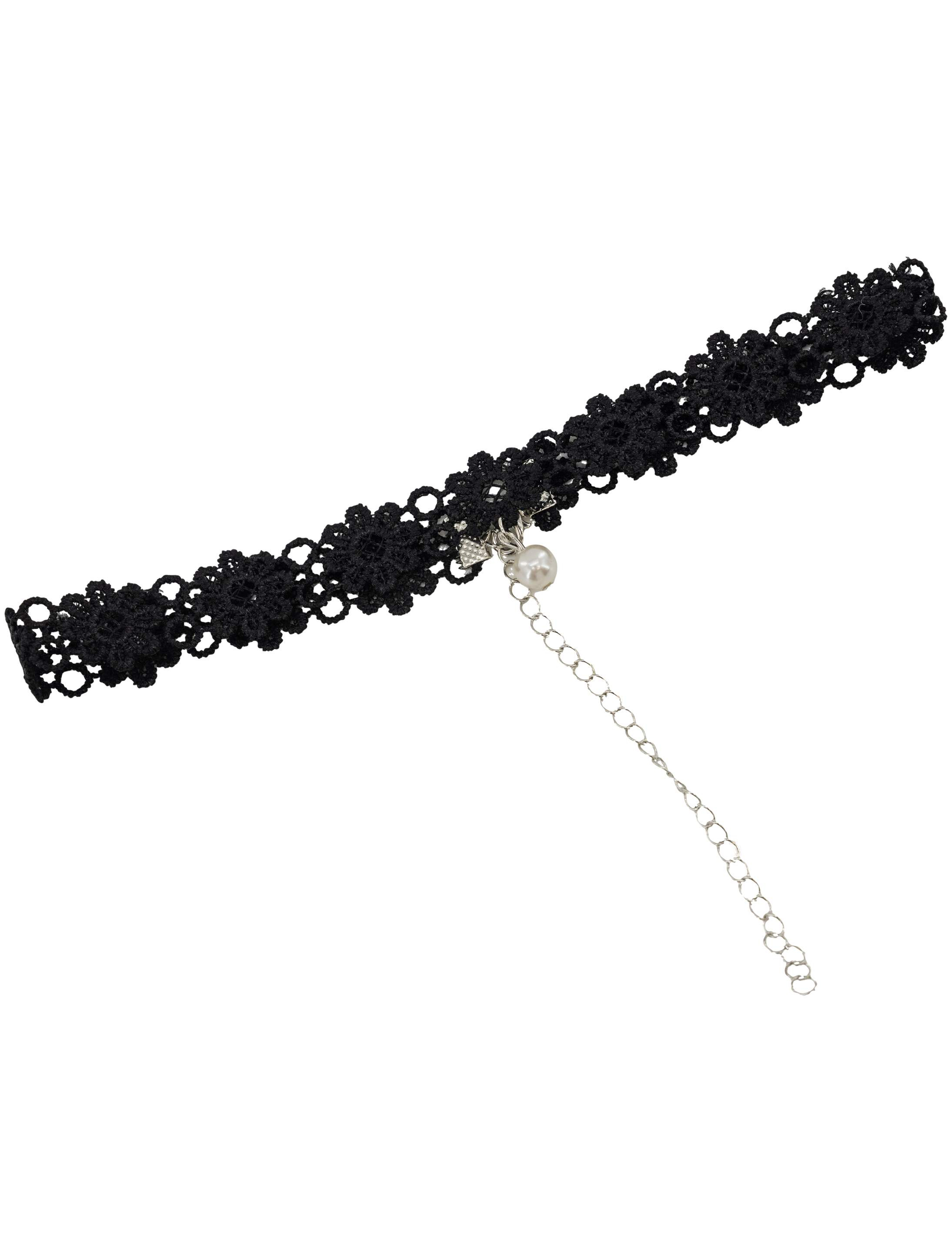 Halsband schwarz mit Perle weiß