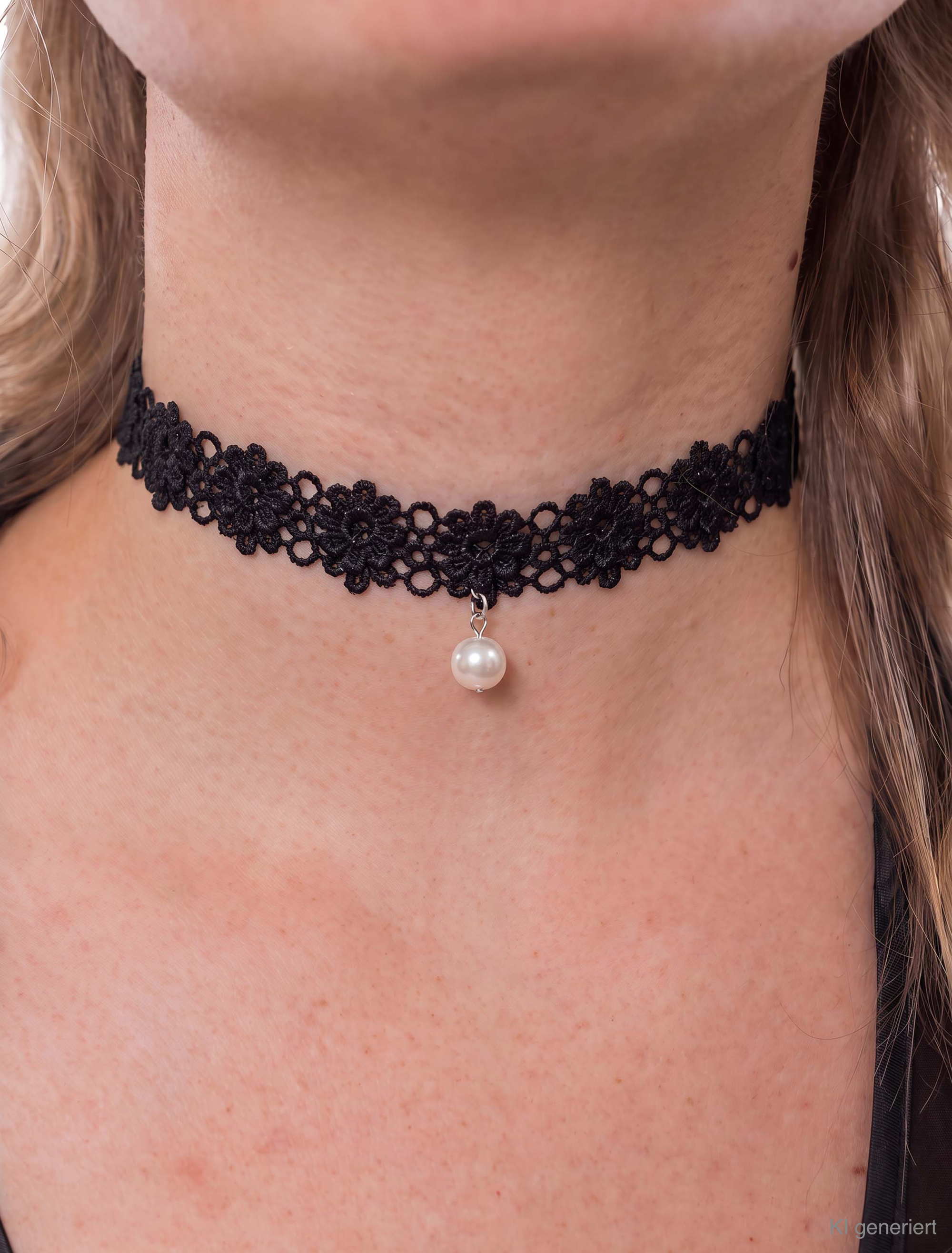 Halsband schwarz mit Perle weiß