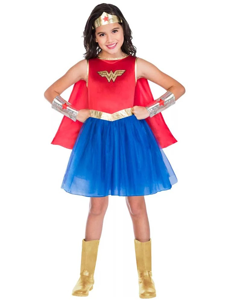 Wonderwoman 4-tlg. Kinder rot/blau 8-10 Jahre