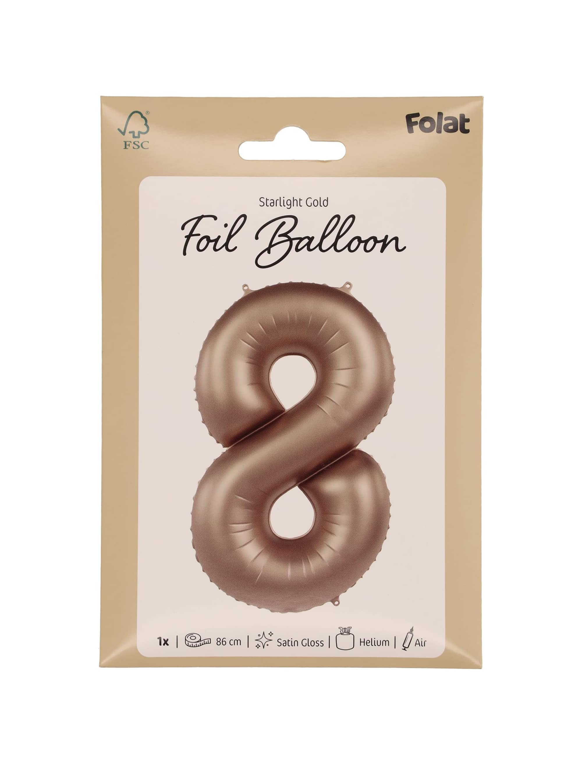 Folienballon Zahl 8 L matt gold