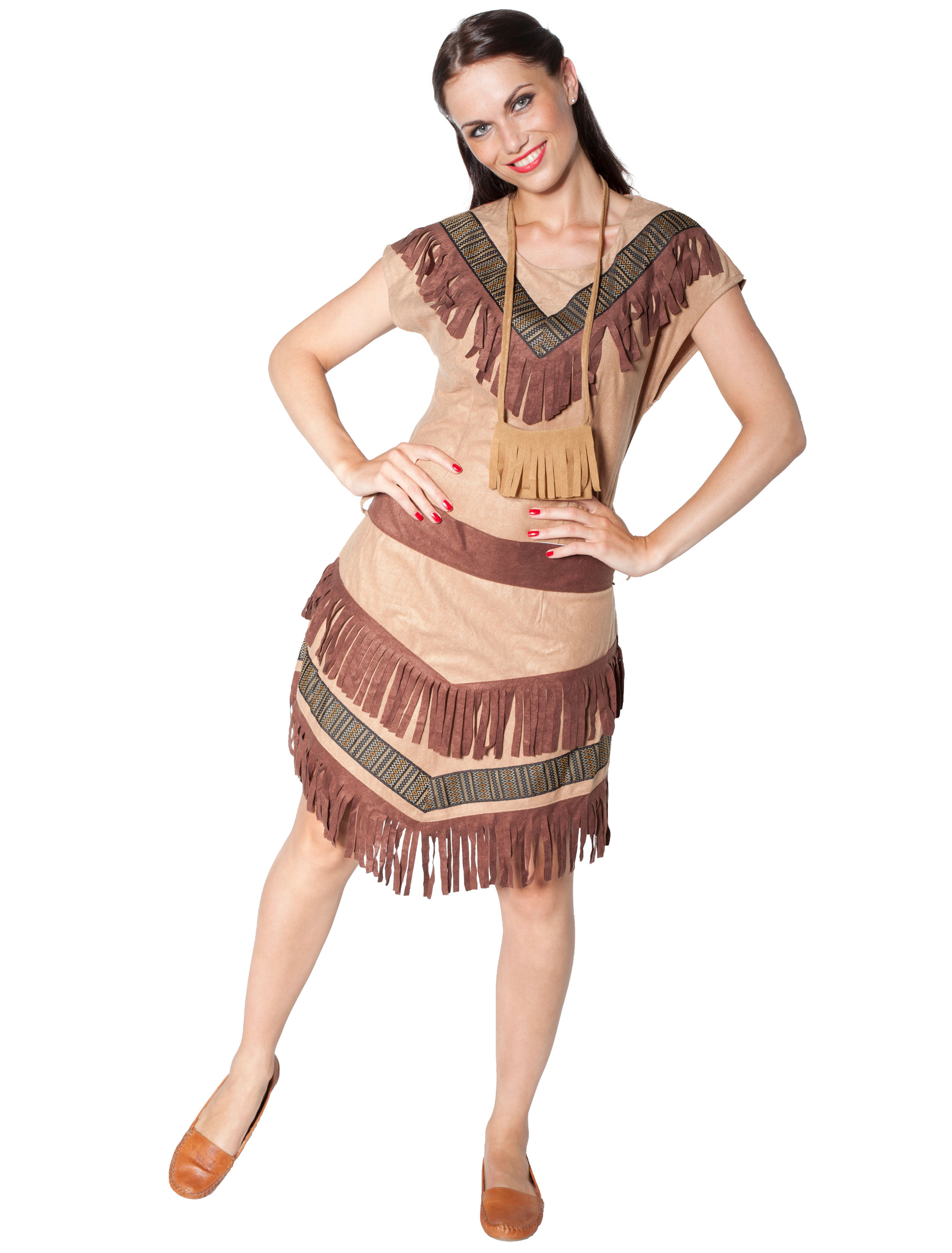 Kleid Indianerin mit Gürtel beige 40