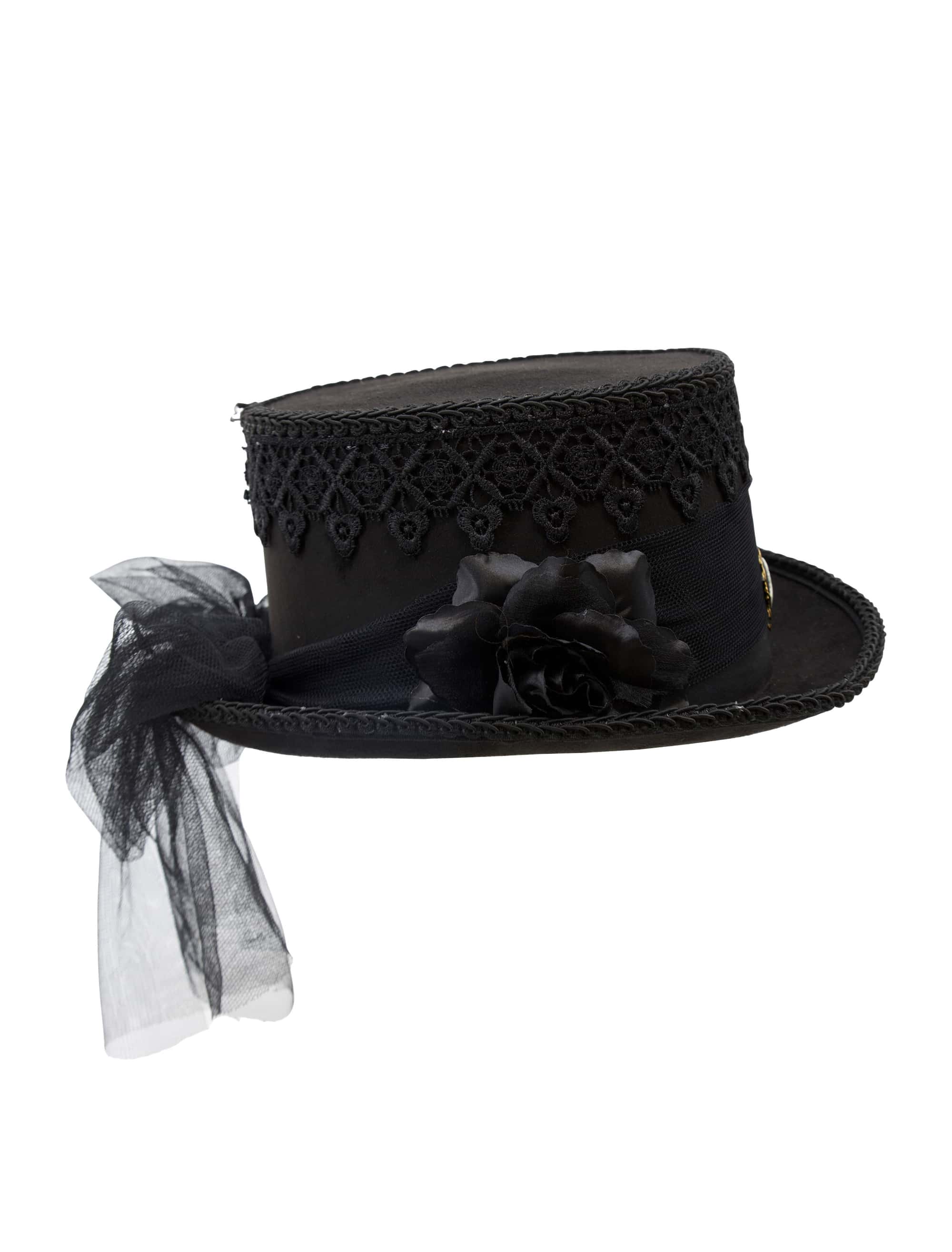 Zylinder mit Brosche, Spitze und Tüll Damen schwarz 59