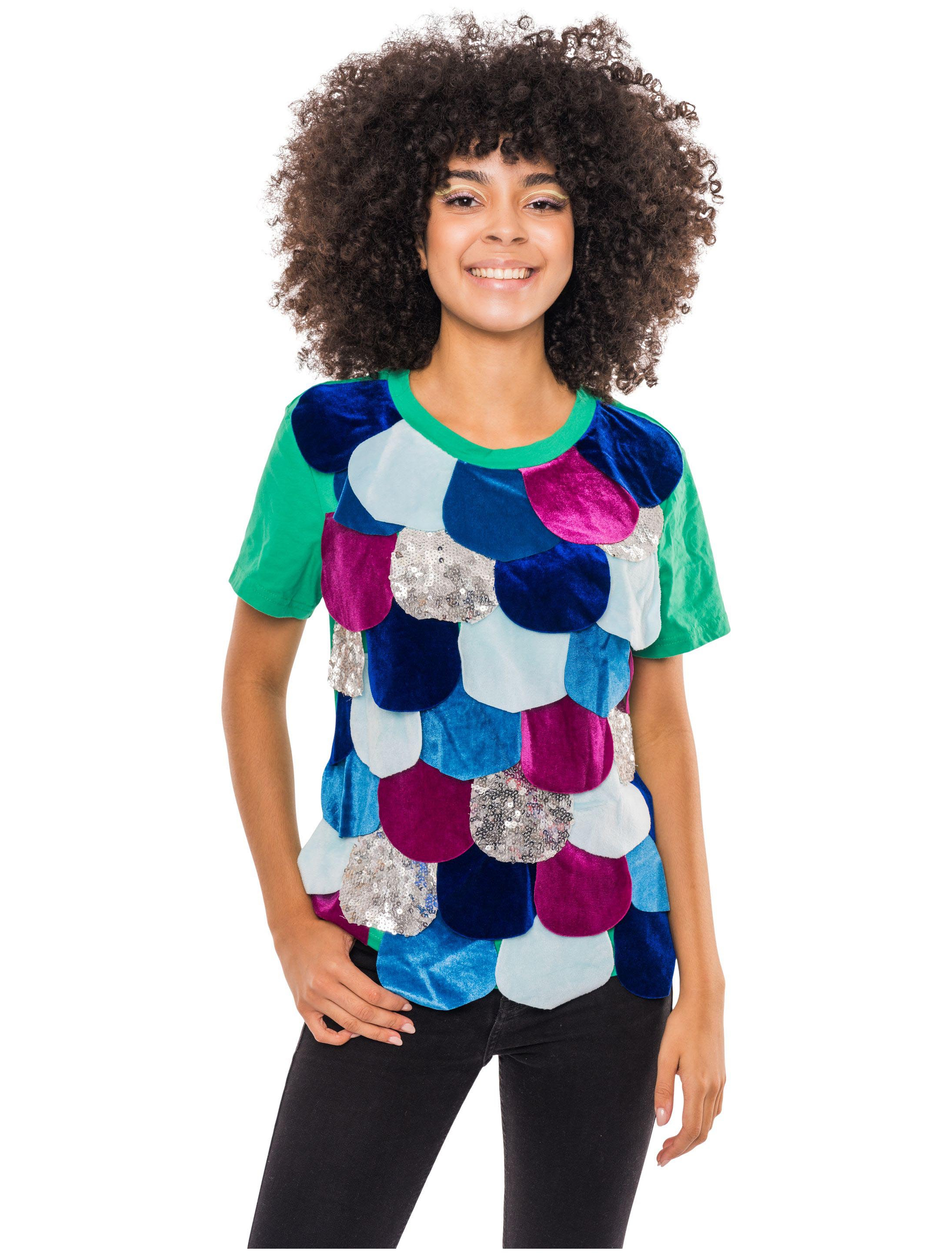 T-Shirt Fisch mit Schuppen Damen grün S