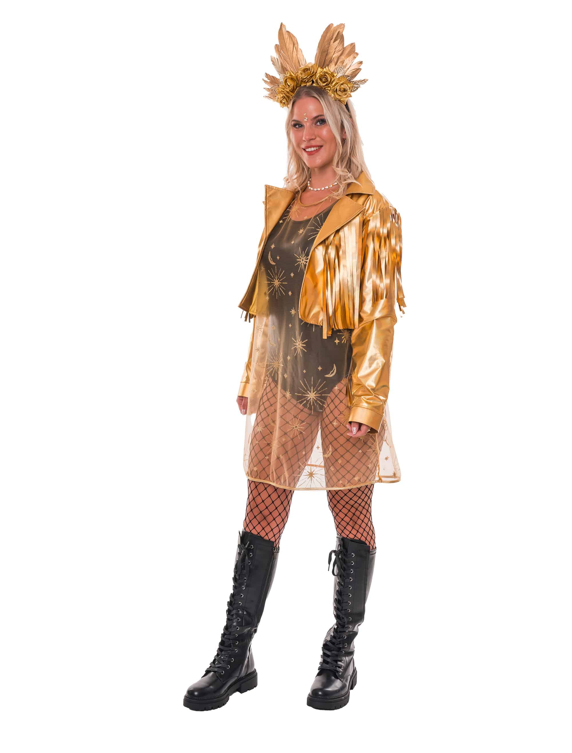 Jacke mit Fransen Metallic Damen gold L