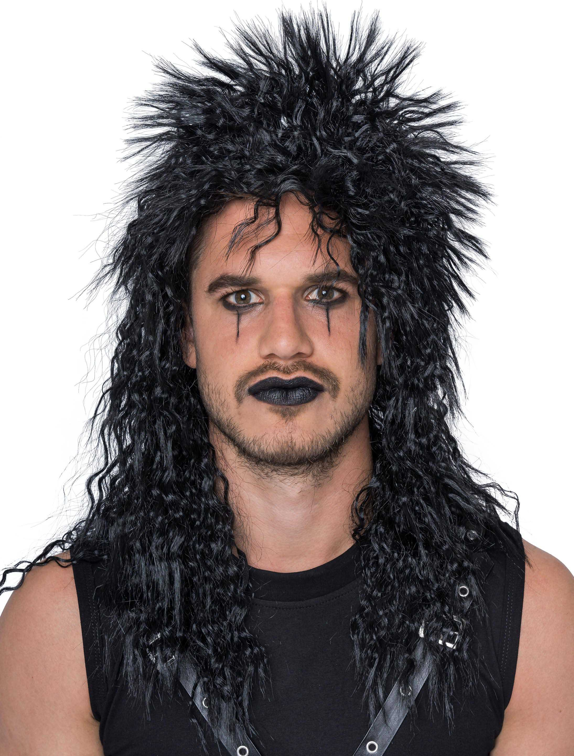 Perücke Heavy Metal lang Stachelfrisur schwarz one size