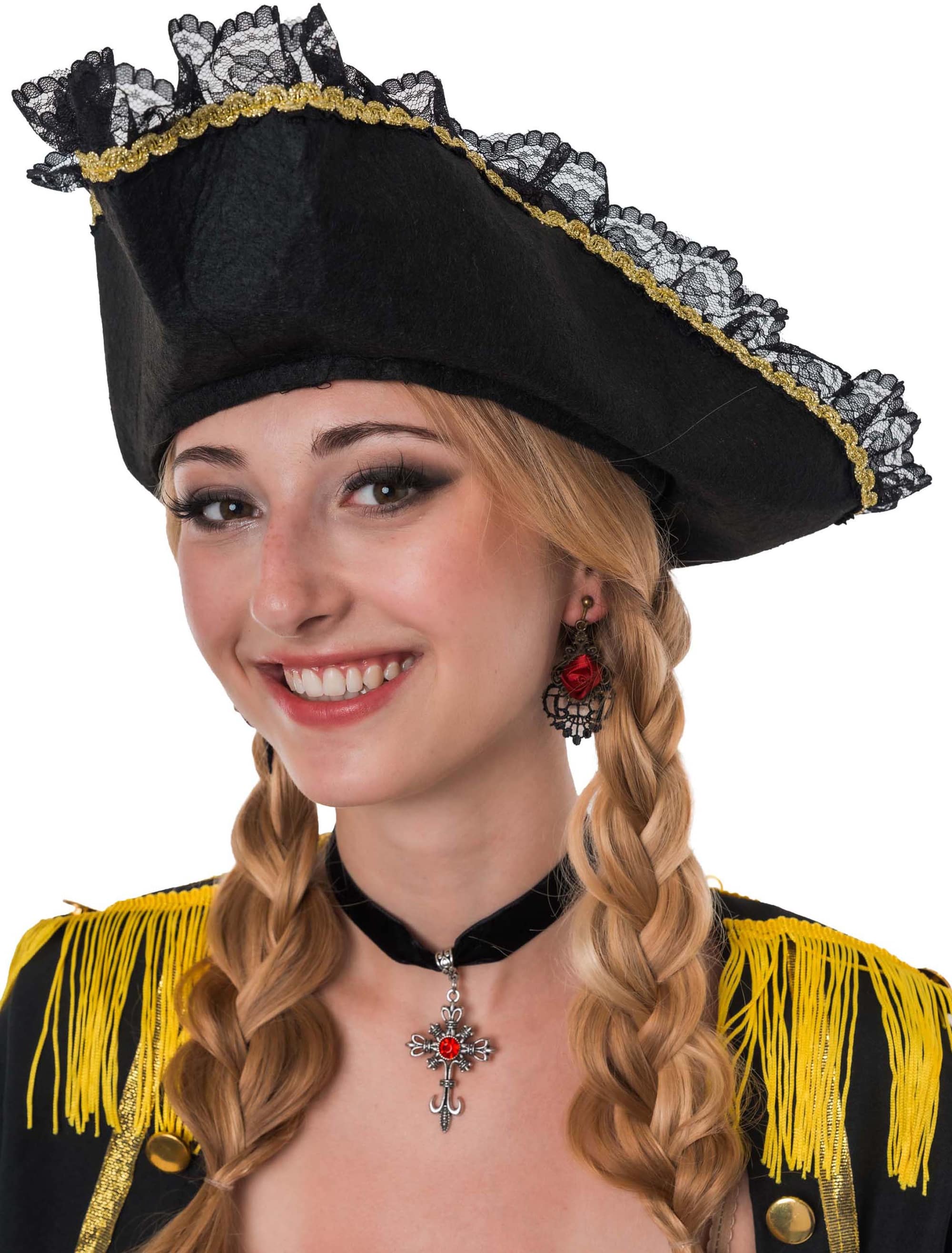 Kostüm Piratin 4-tlg. Damen schwarz/weiß/rot S/M
