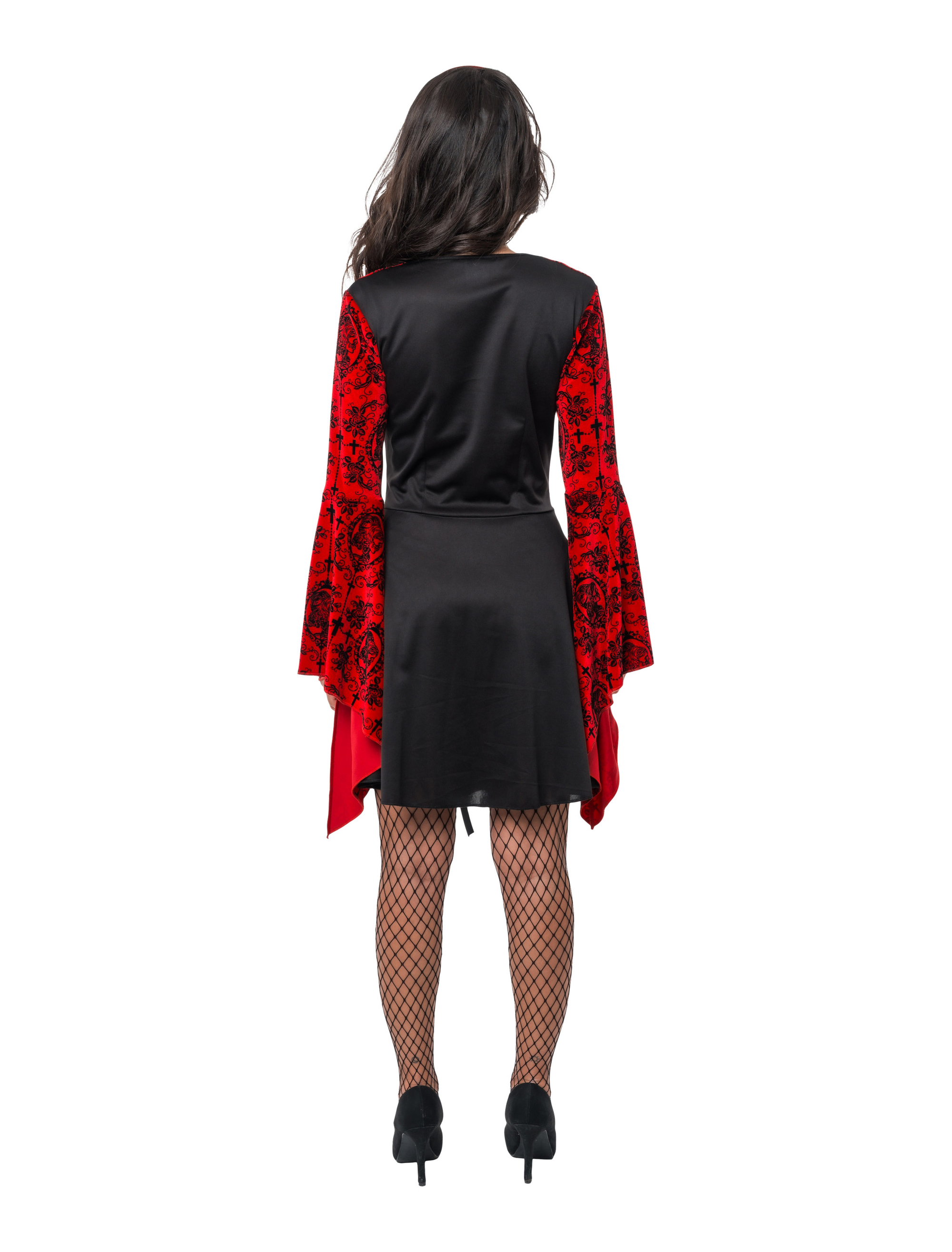 Kleid Vampir mit Trompetenärmeln Damen rot/schwarz S/M