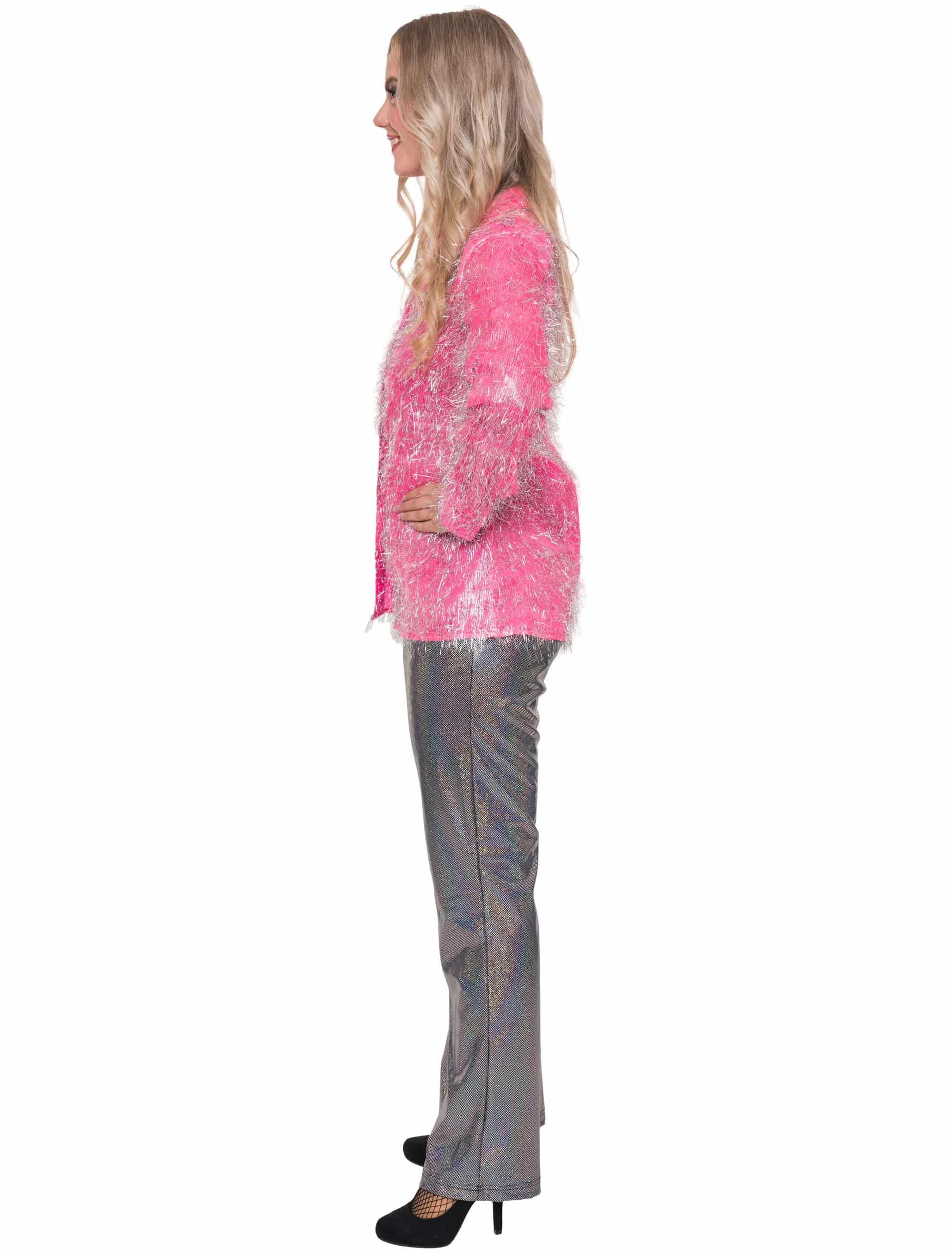 Bluse Lametta Metallic Damen pink 3XL