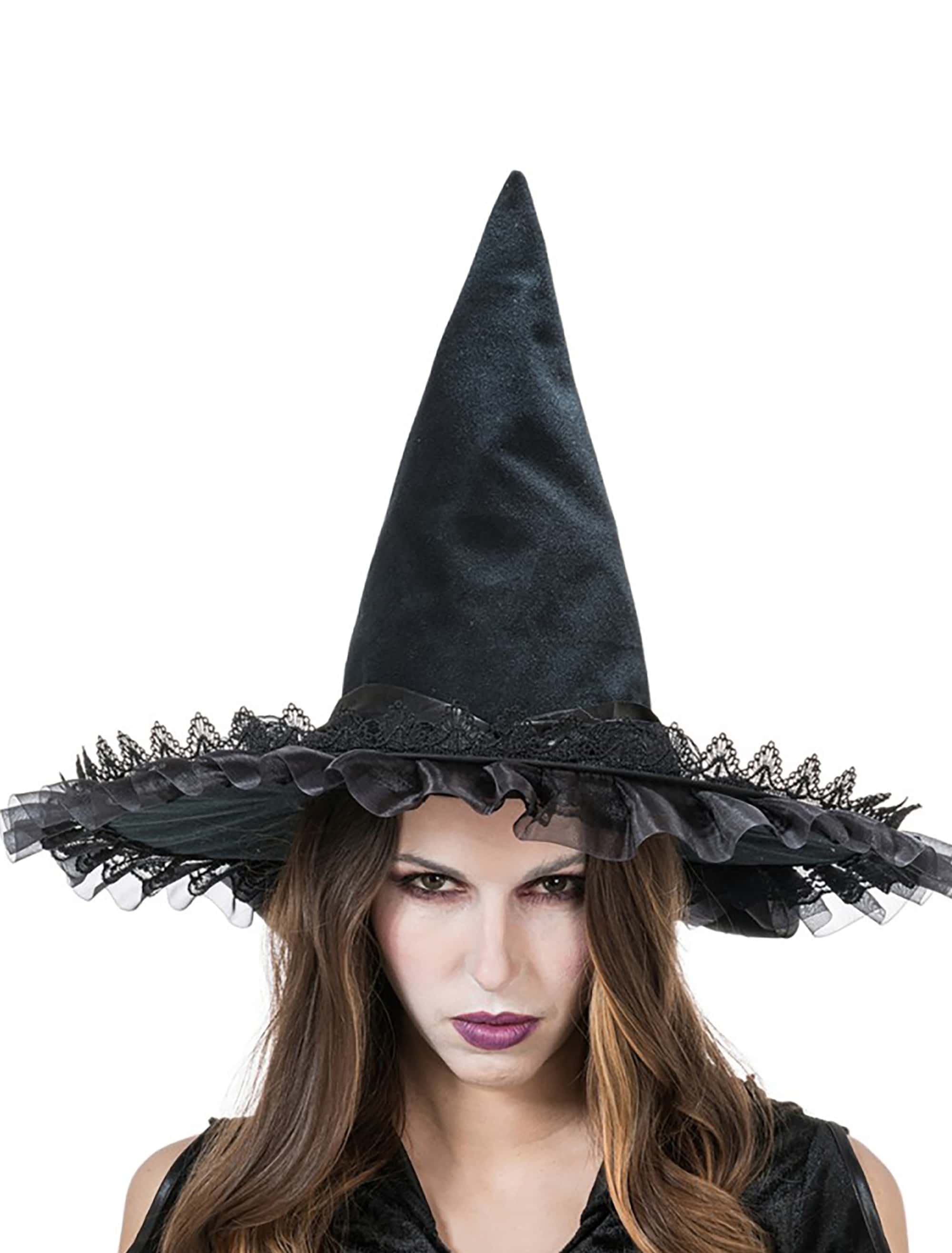 Hexenhut mit Spitze und Schleife schwarz one size