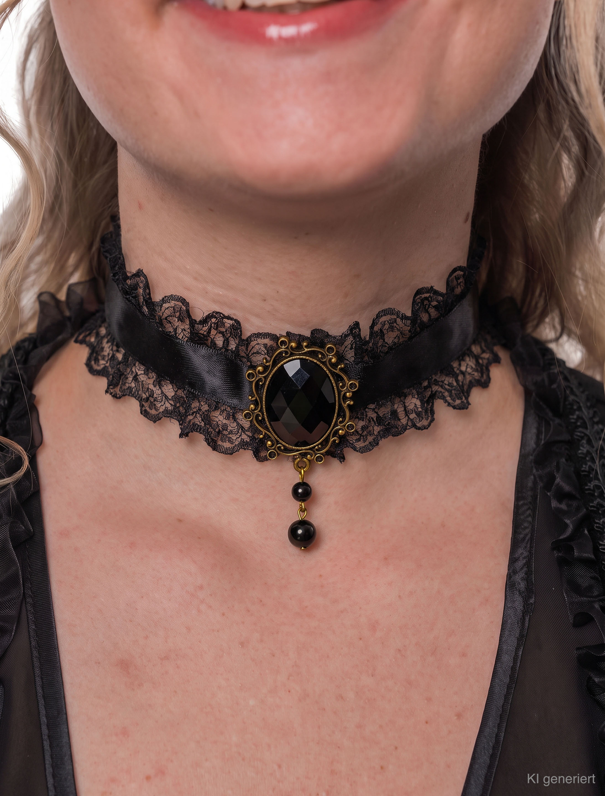 Halsband Spitze mit schwarzem Stein