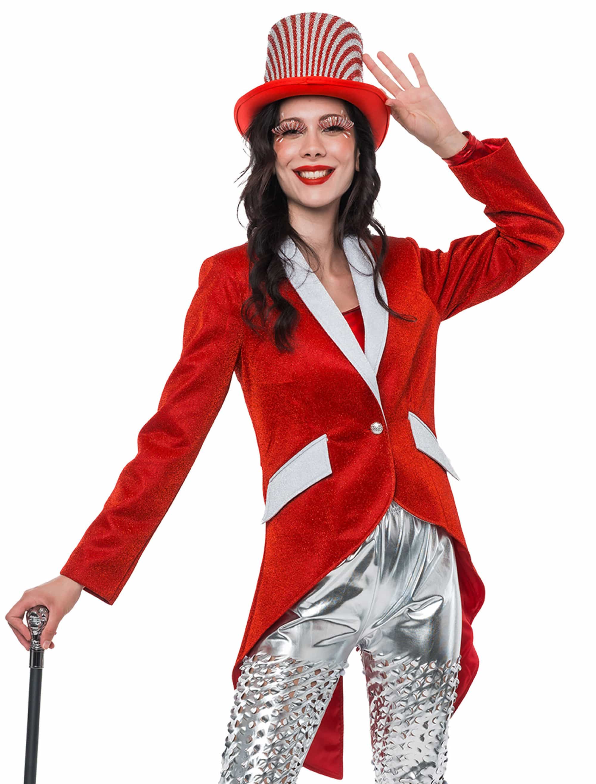 Frack Glitzer Damen rot/silber 2XL